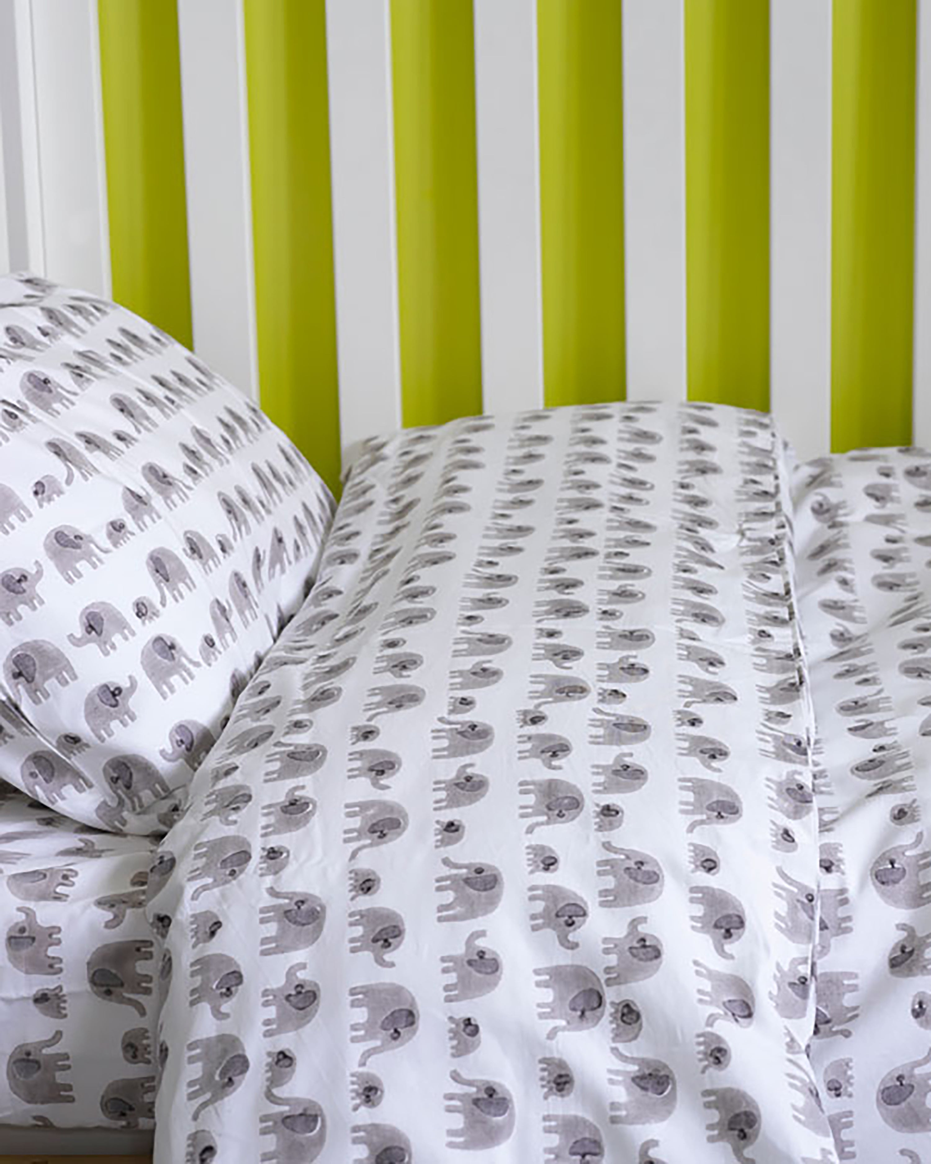 Grey elephant toddler cot bed duvet set