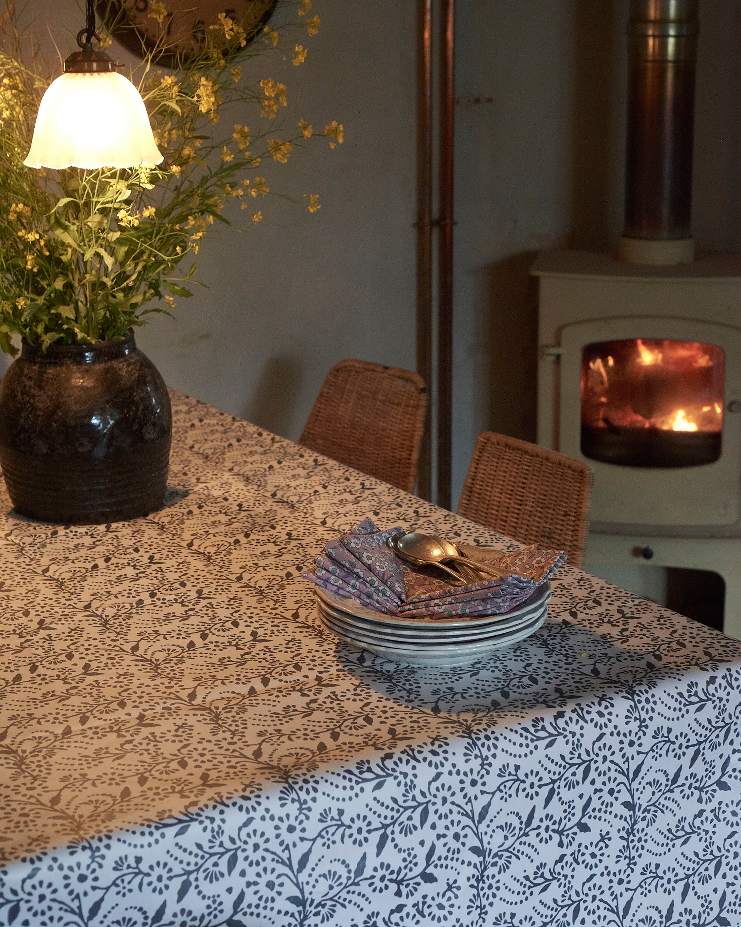 Charcoal Grey floral oilcloth