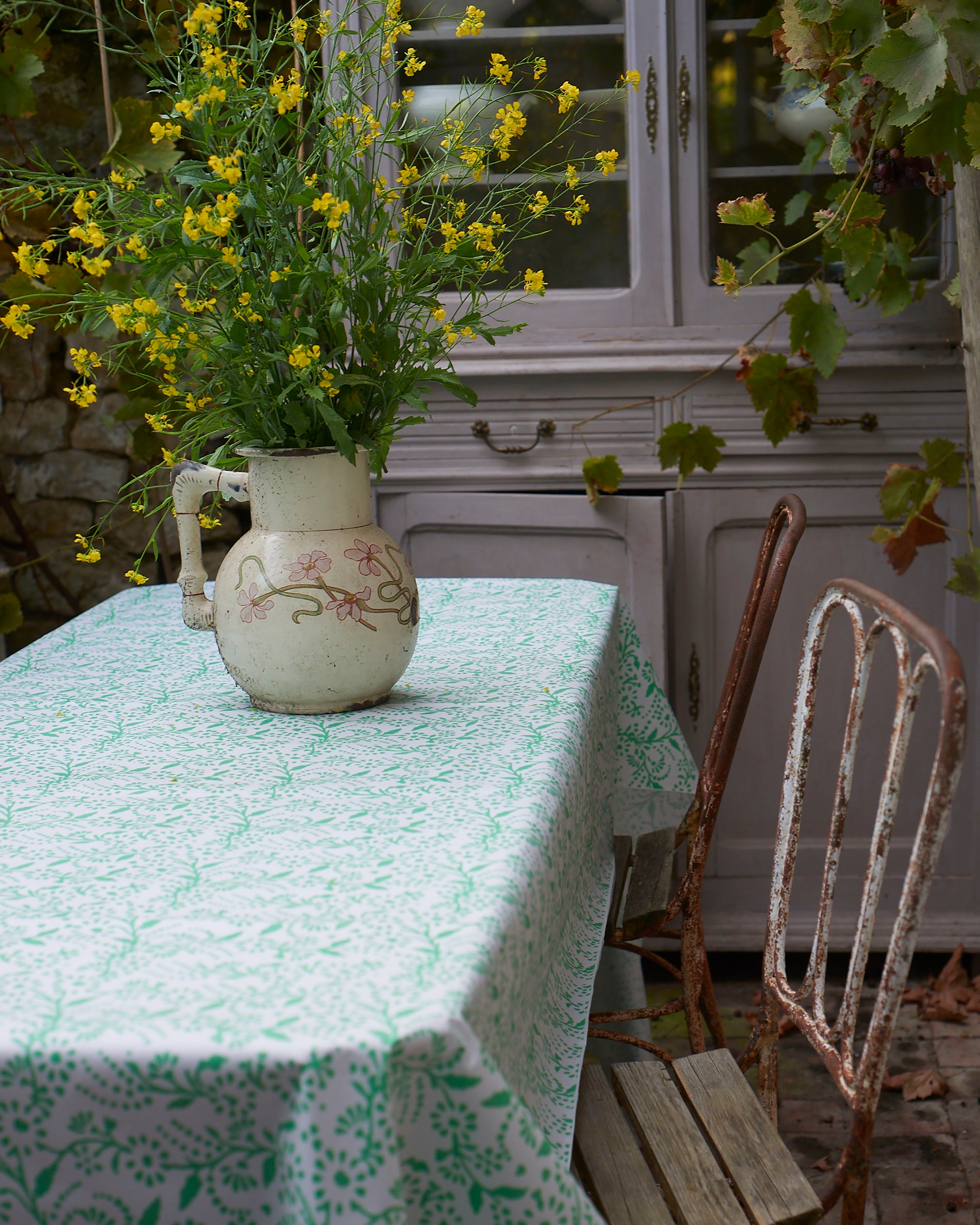 Green floral oilcloth