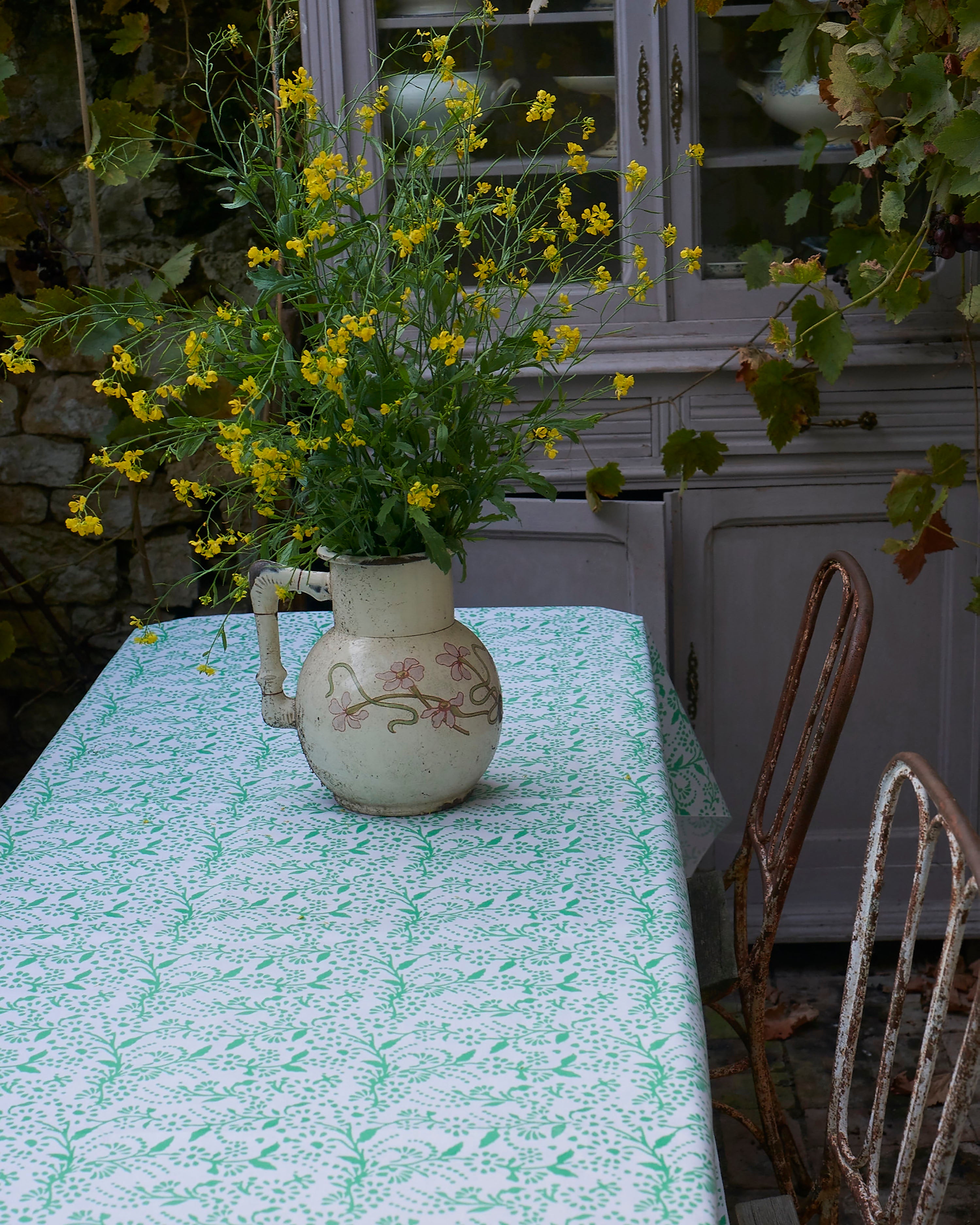 Green floral oilcloth