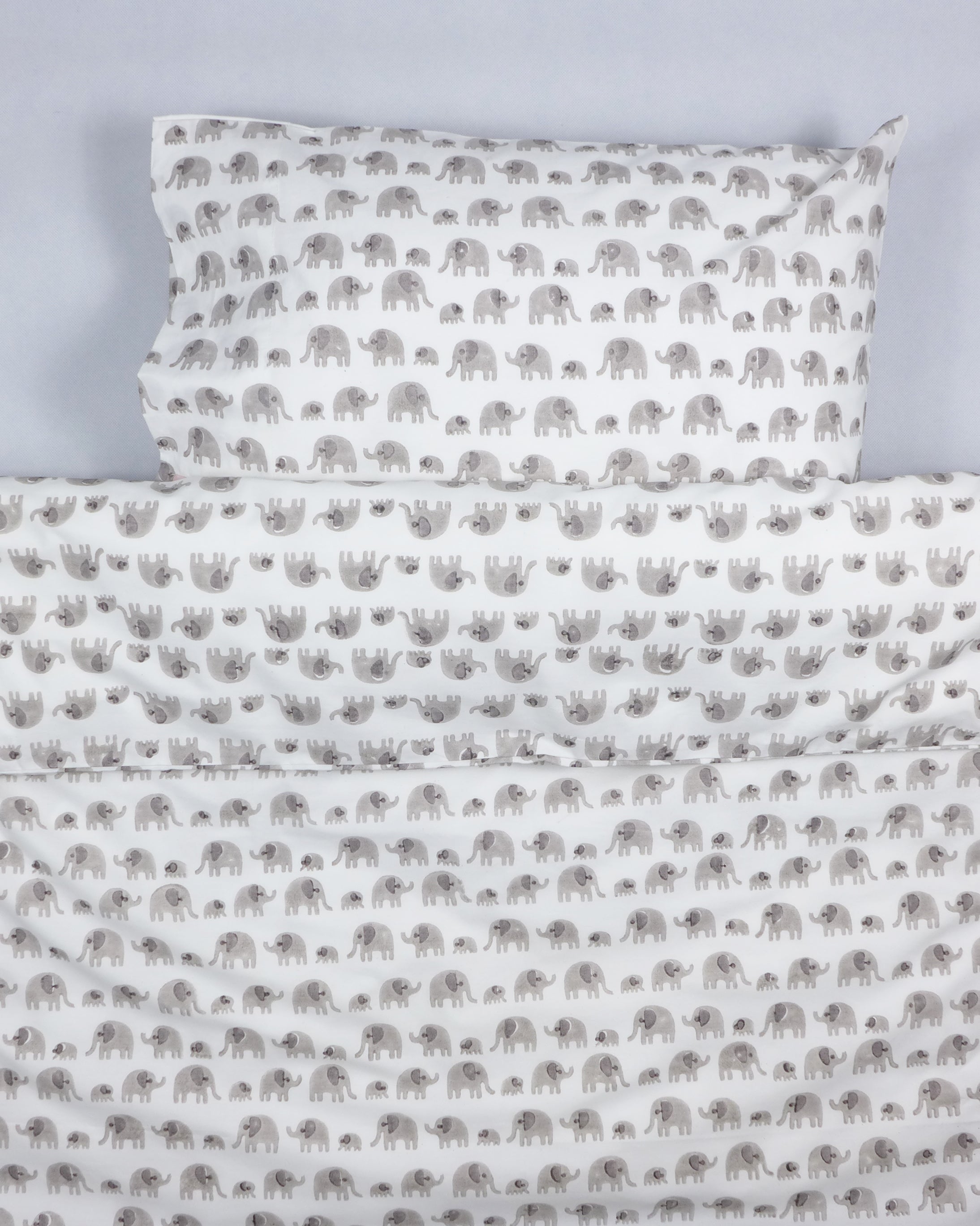 Grey elephant toddler cot bed duvet set