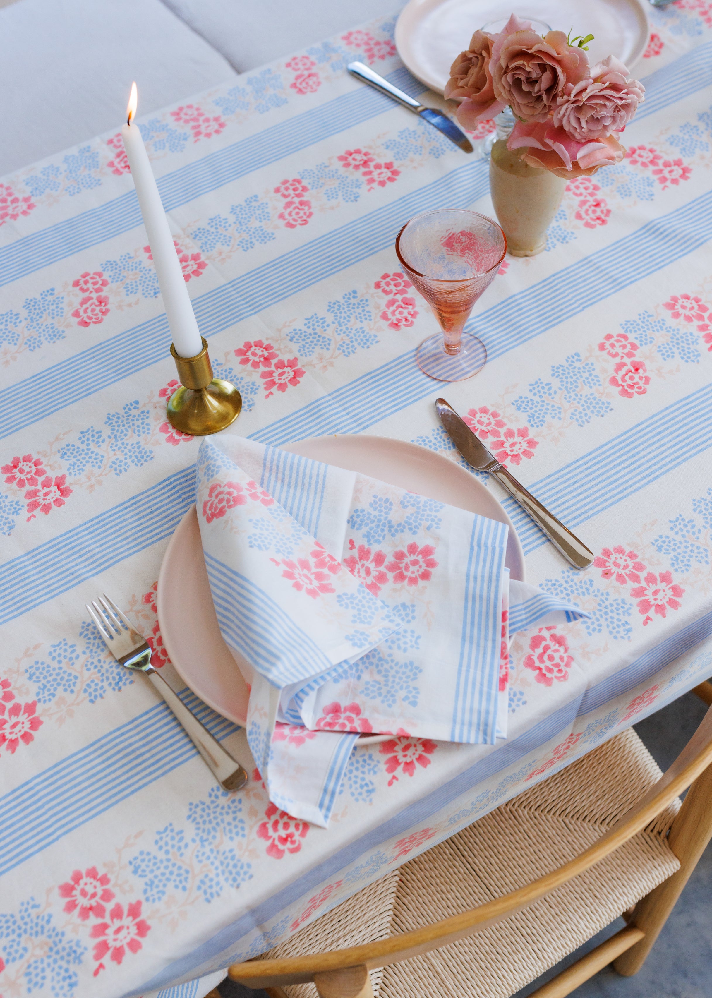 Provence Floral Stripe Tablecloth