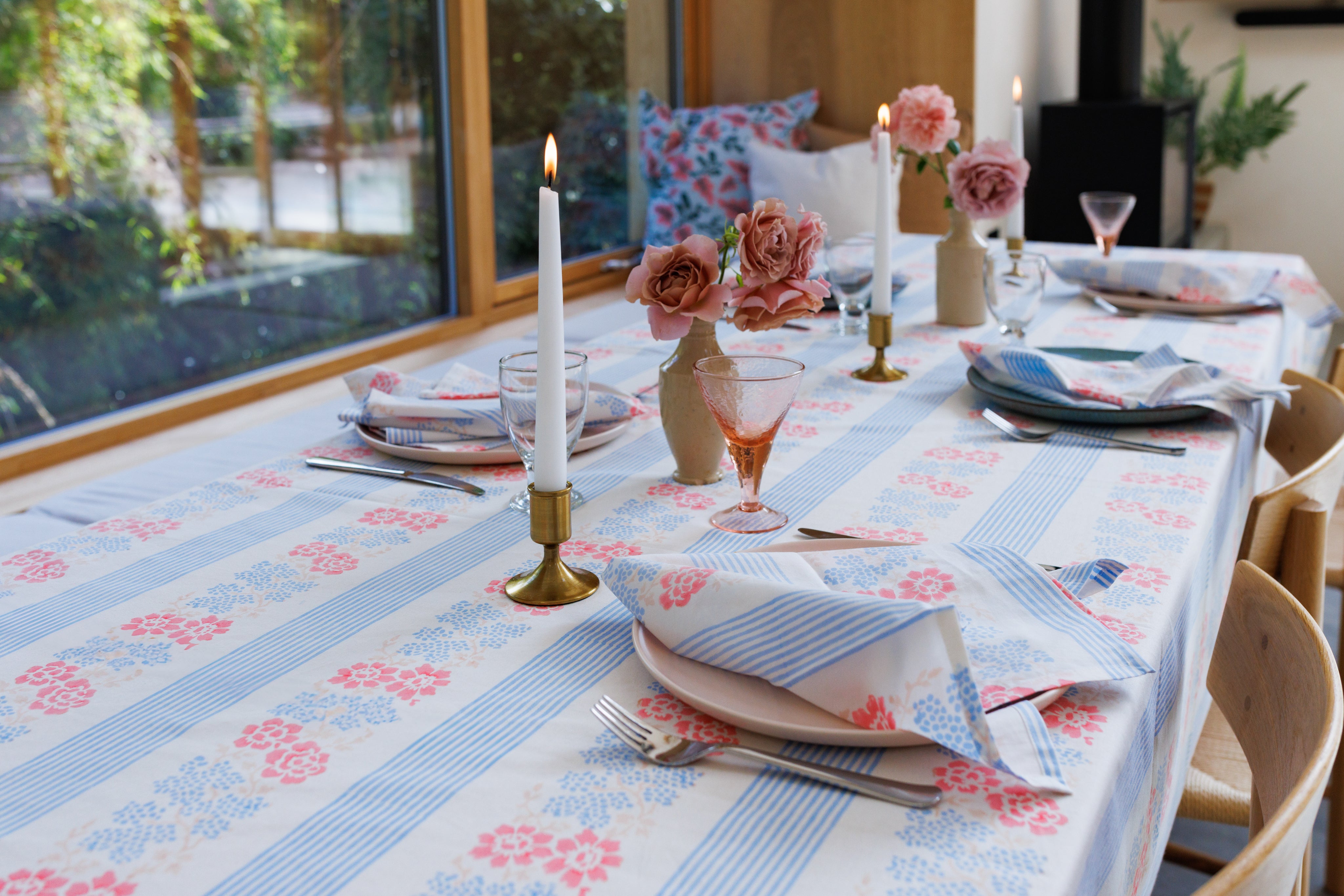 Provence Floral Stripe Tablecloth