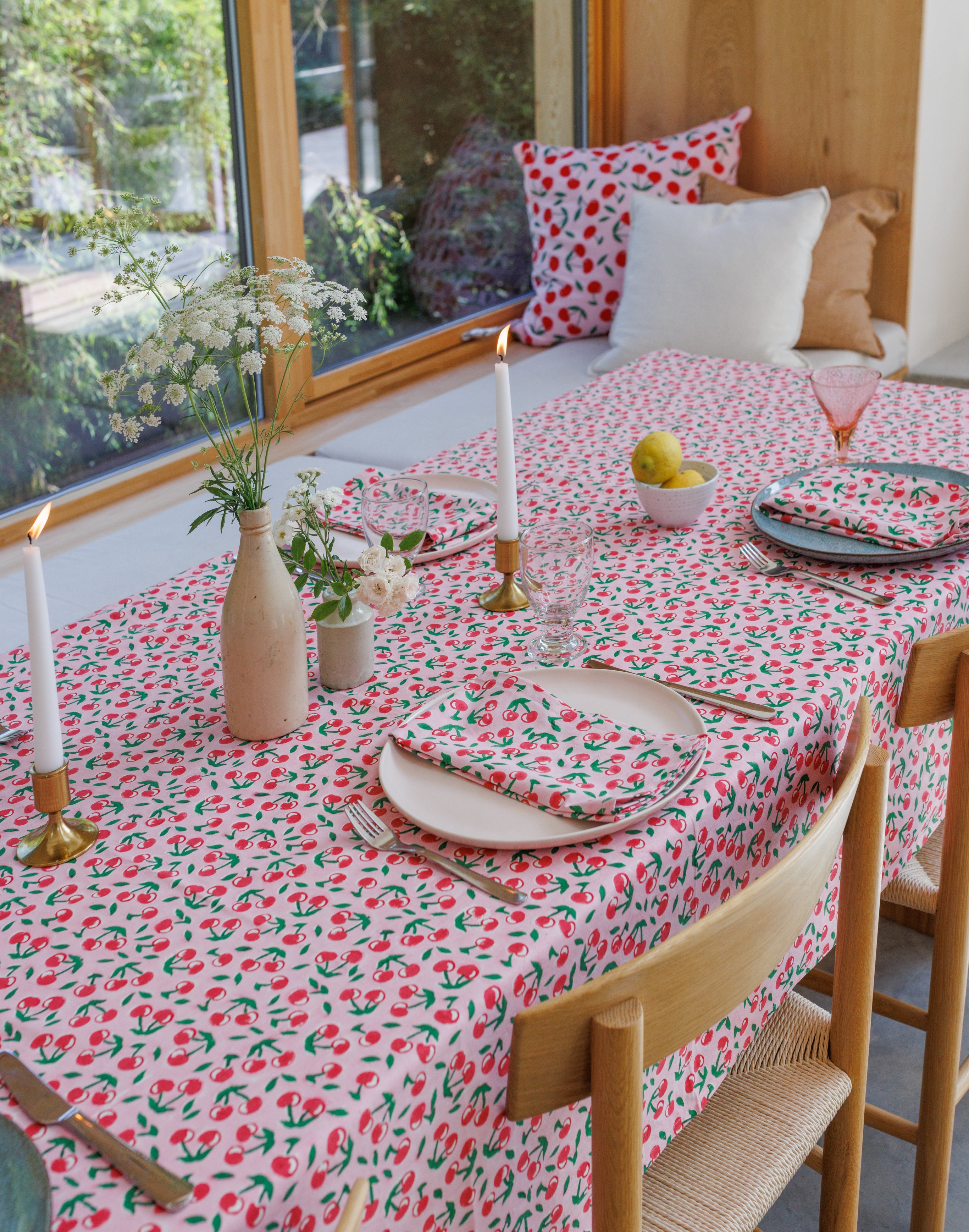 Pink & Red Cherries Tablecloth
