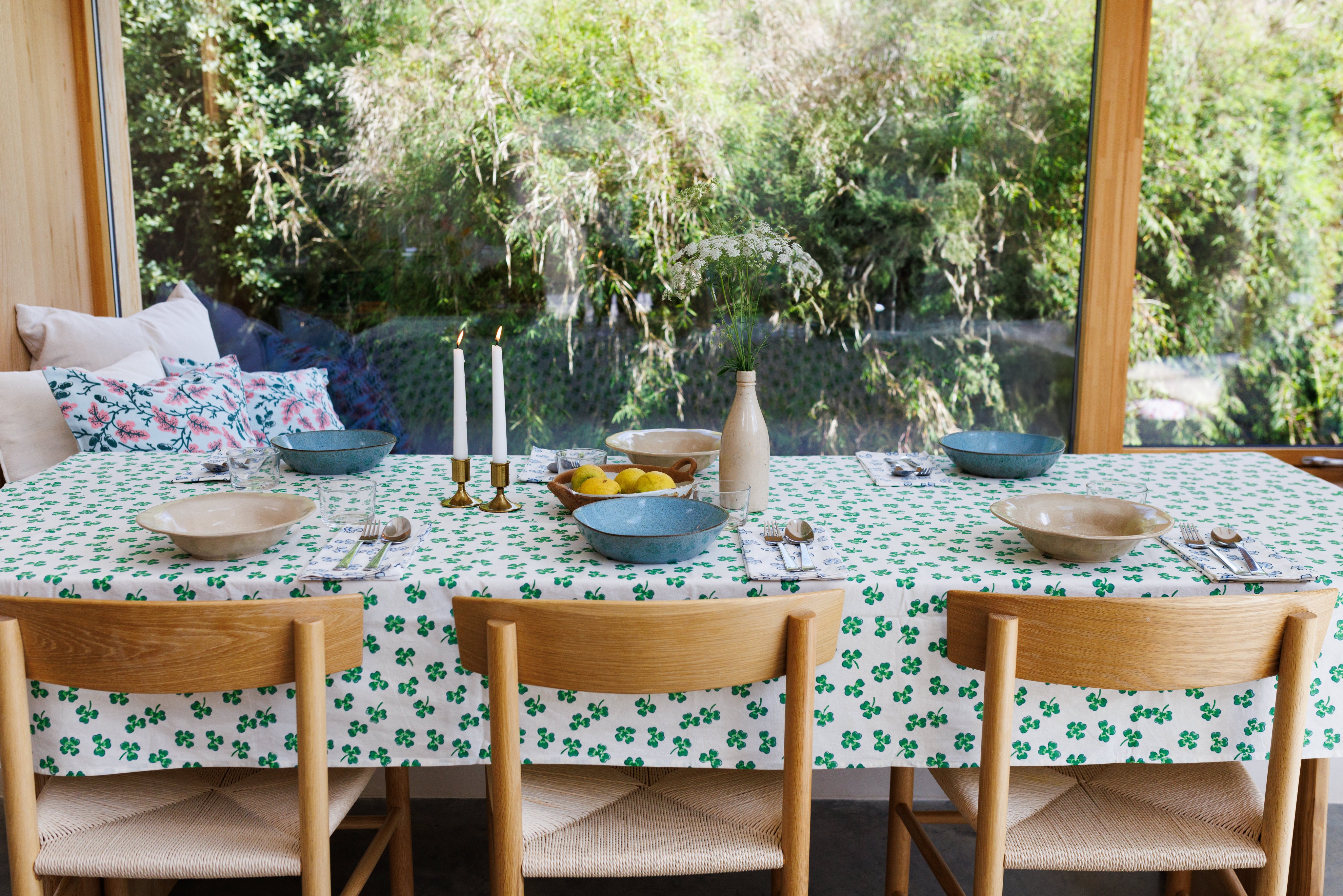 Lucky Green Four Leaf Clover Tablecloth