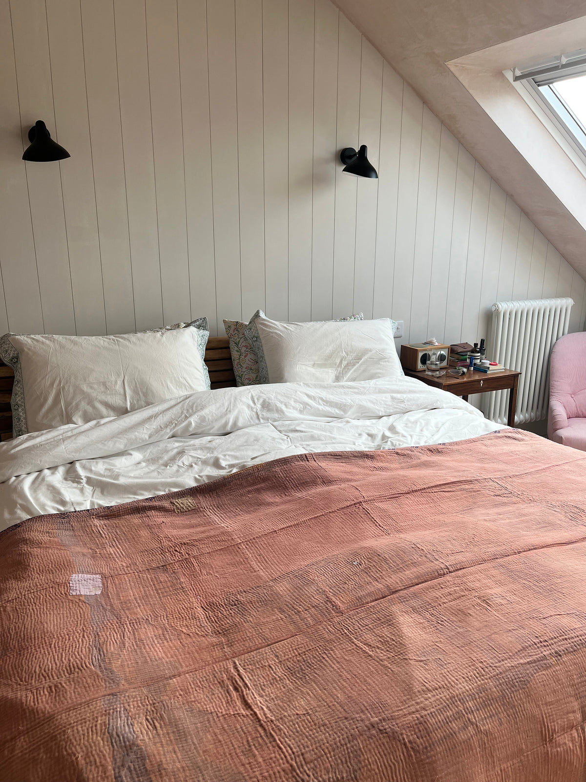 Mellow Yellow Floral & Pink Reverse Kantha quilt