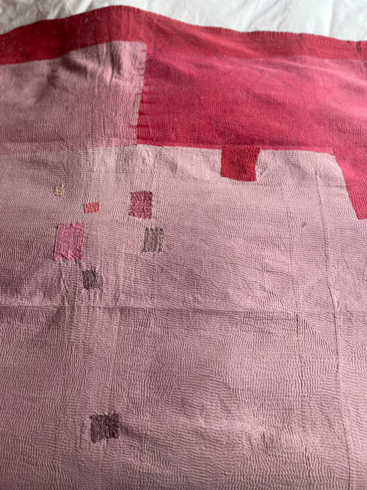 Patchwork Floral with pink Reverse Kantha quilt