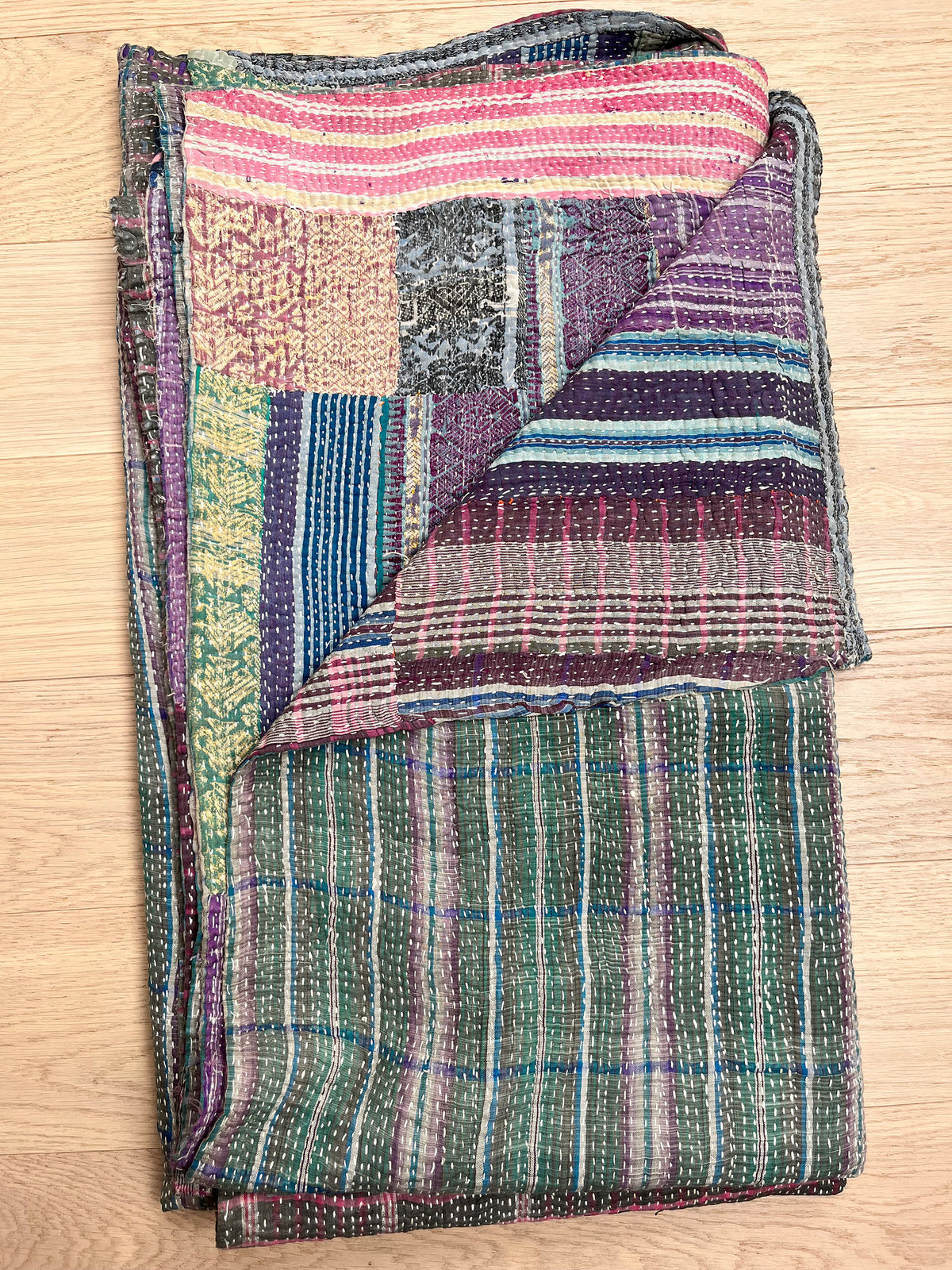 Patchwork Stripe Reversable Kantha quilt