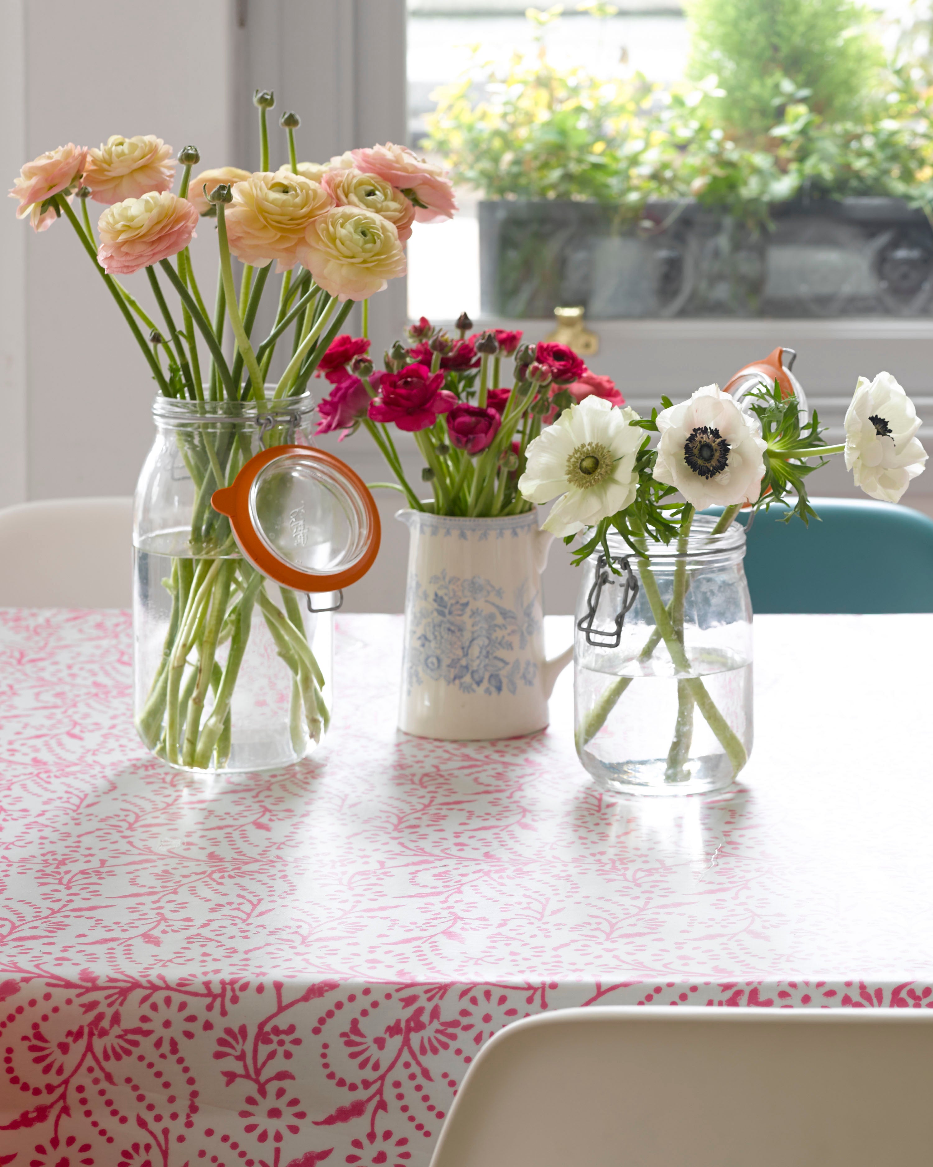 Pink floral oilcloth