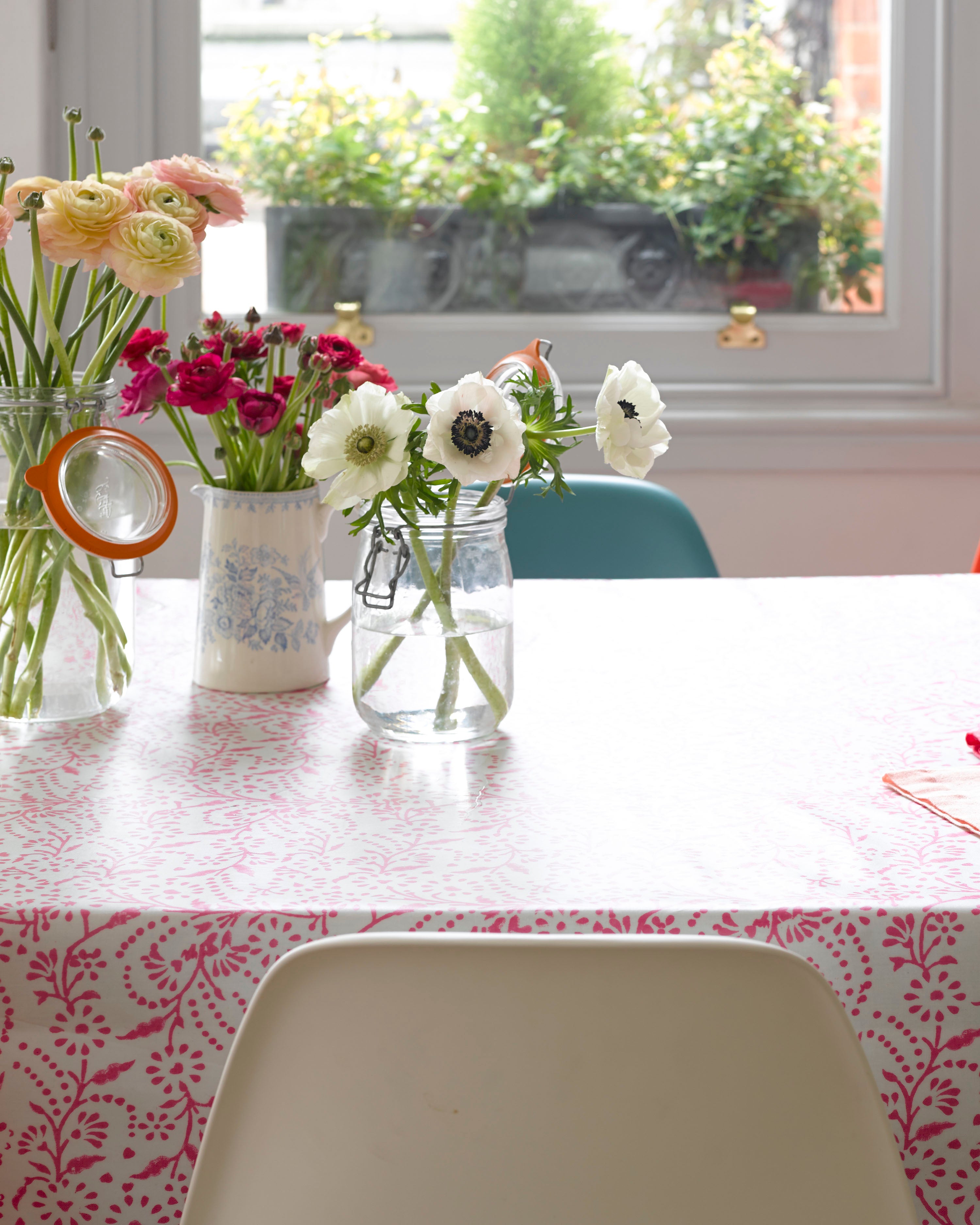 Pink floral oilcloth