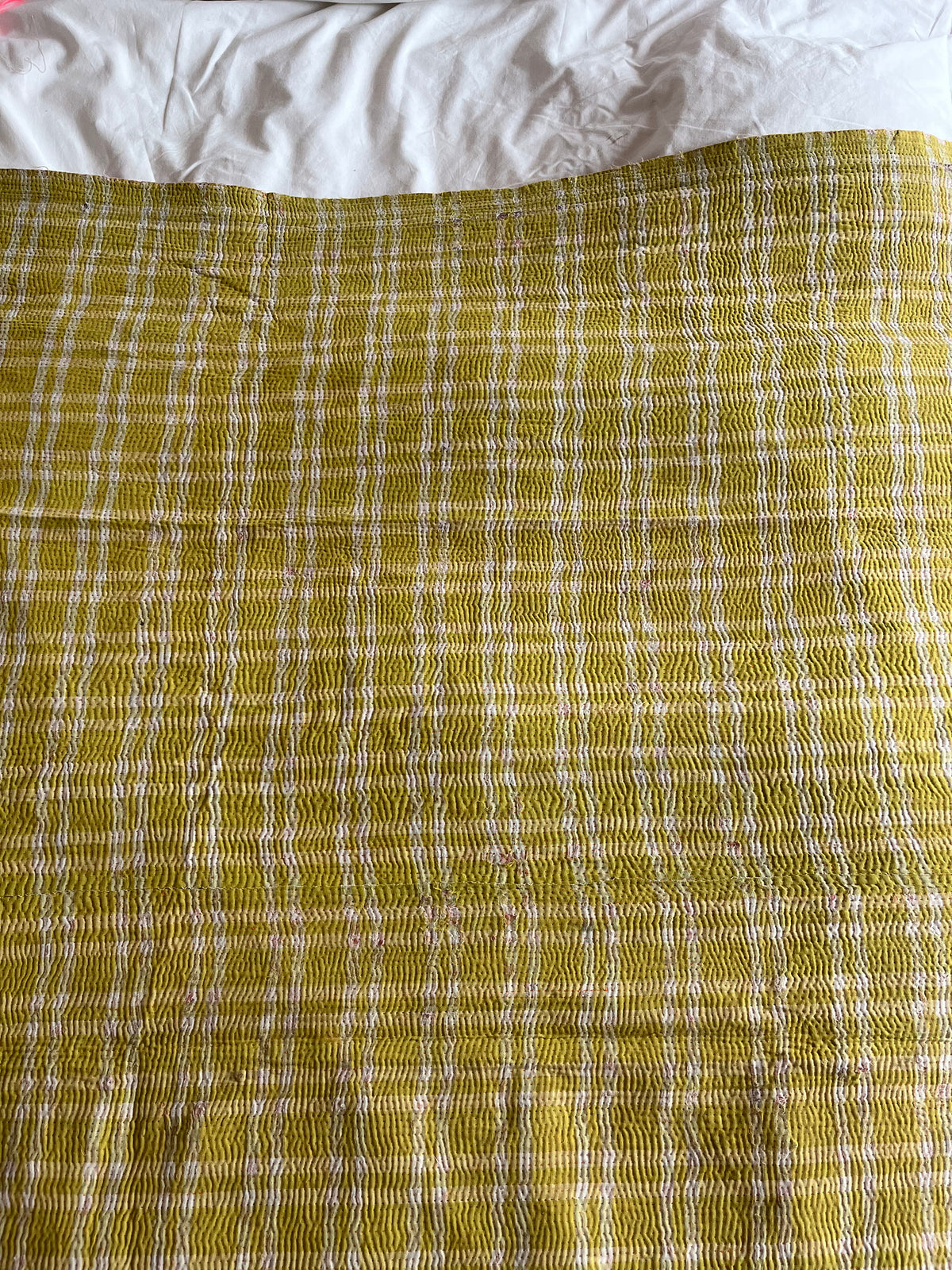 Pink & lime Reverse Kantha quilt