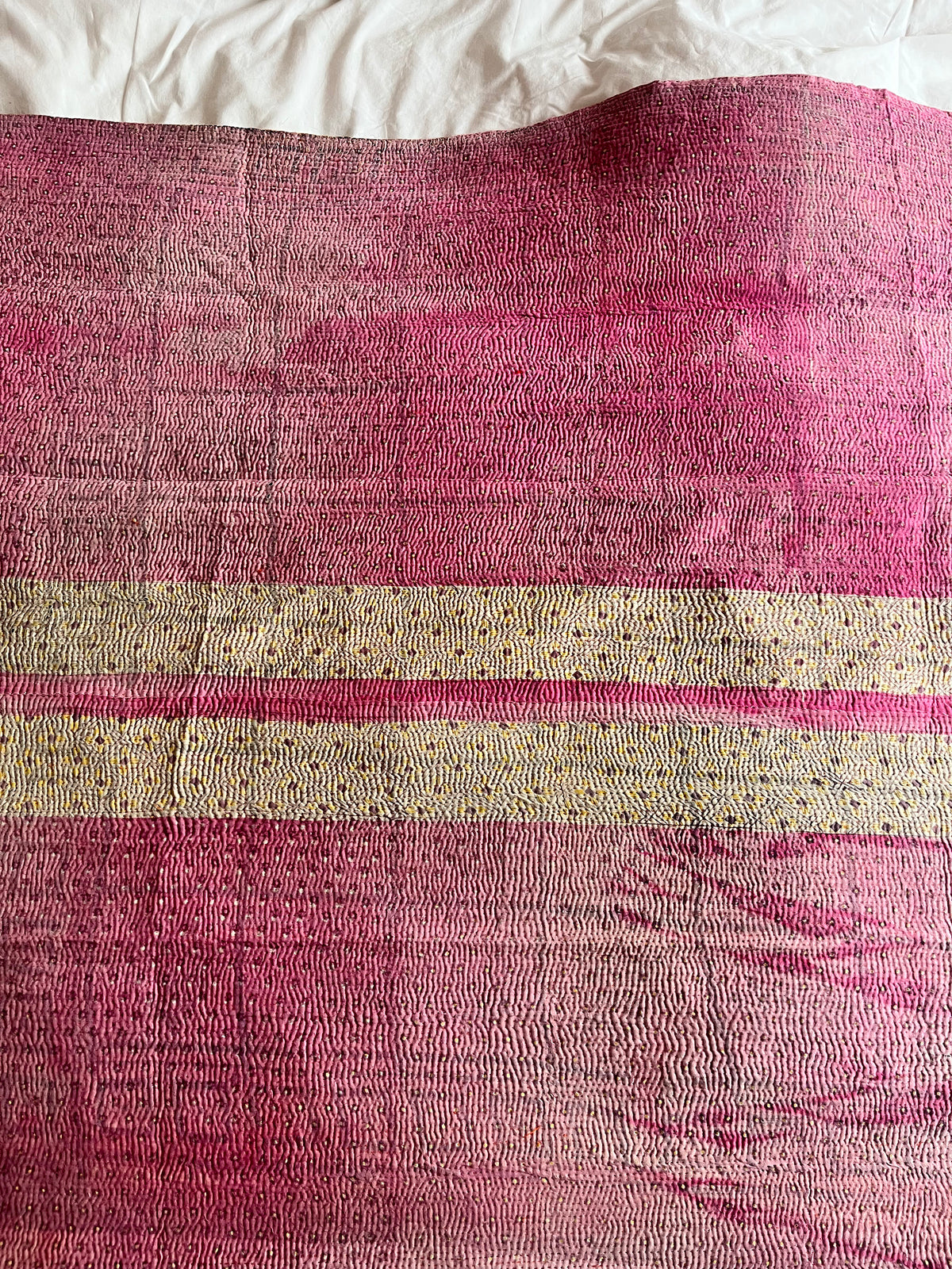 Pink & lime Reverse Kantha quilt