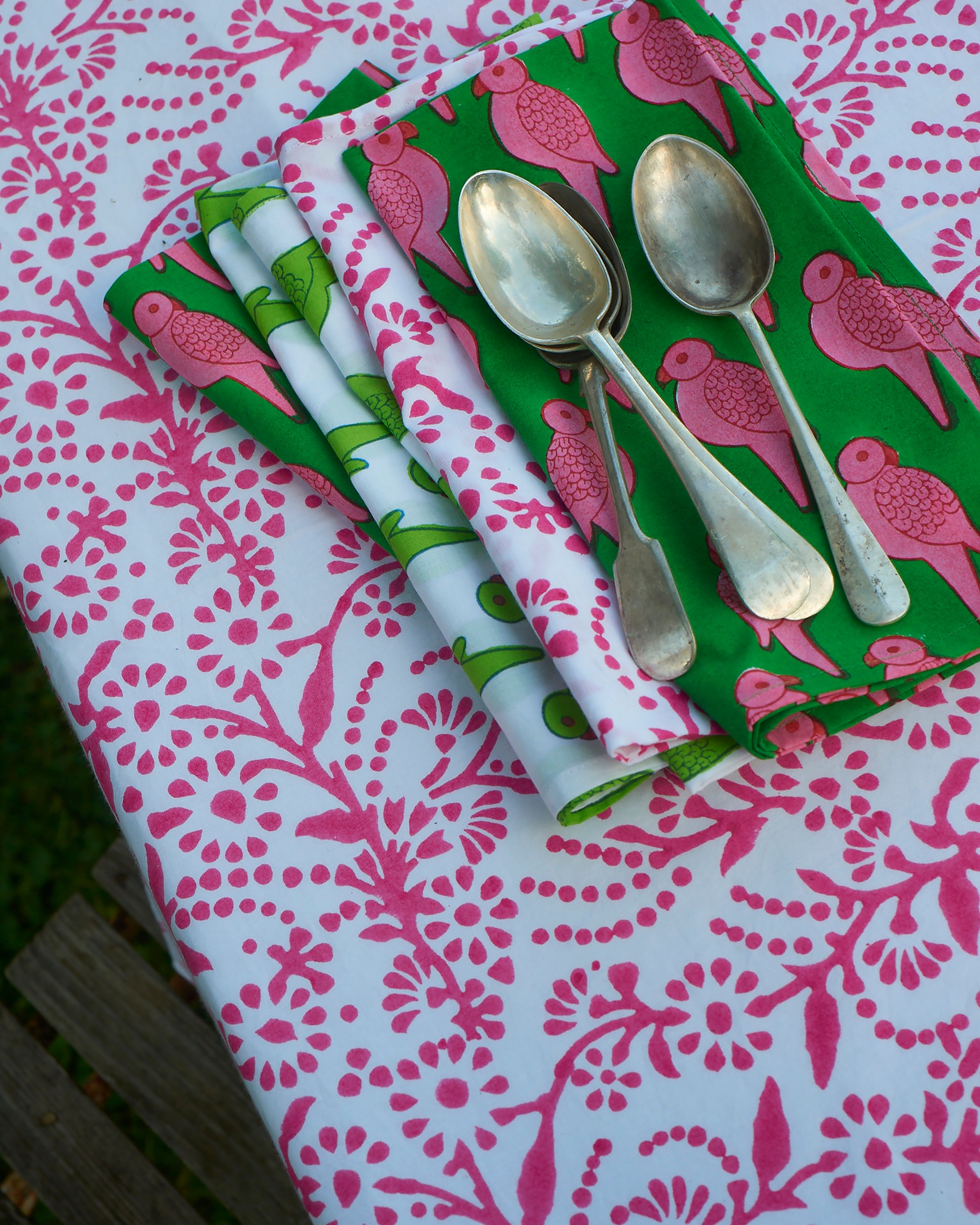 Pink floral table cloth