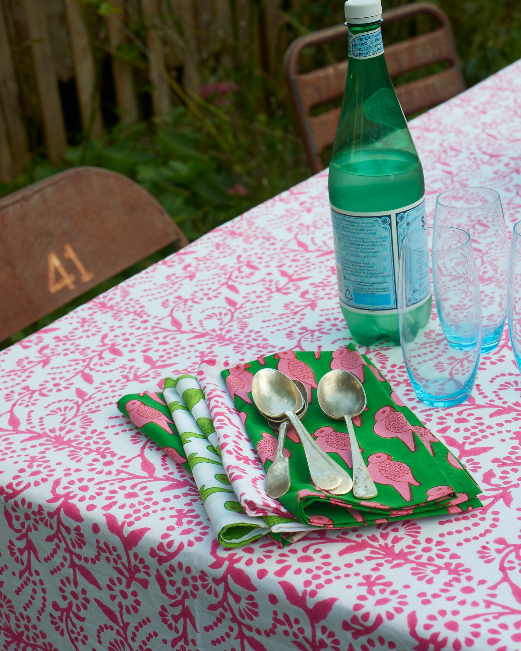 Pink floral table cloth