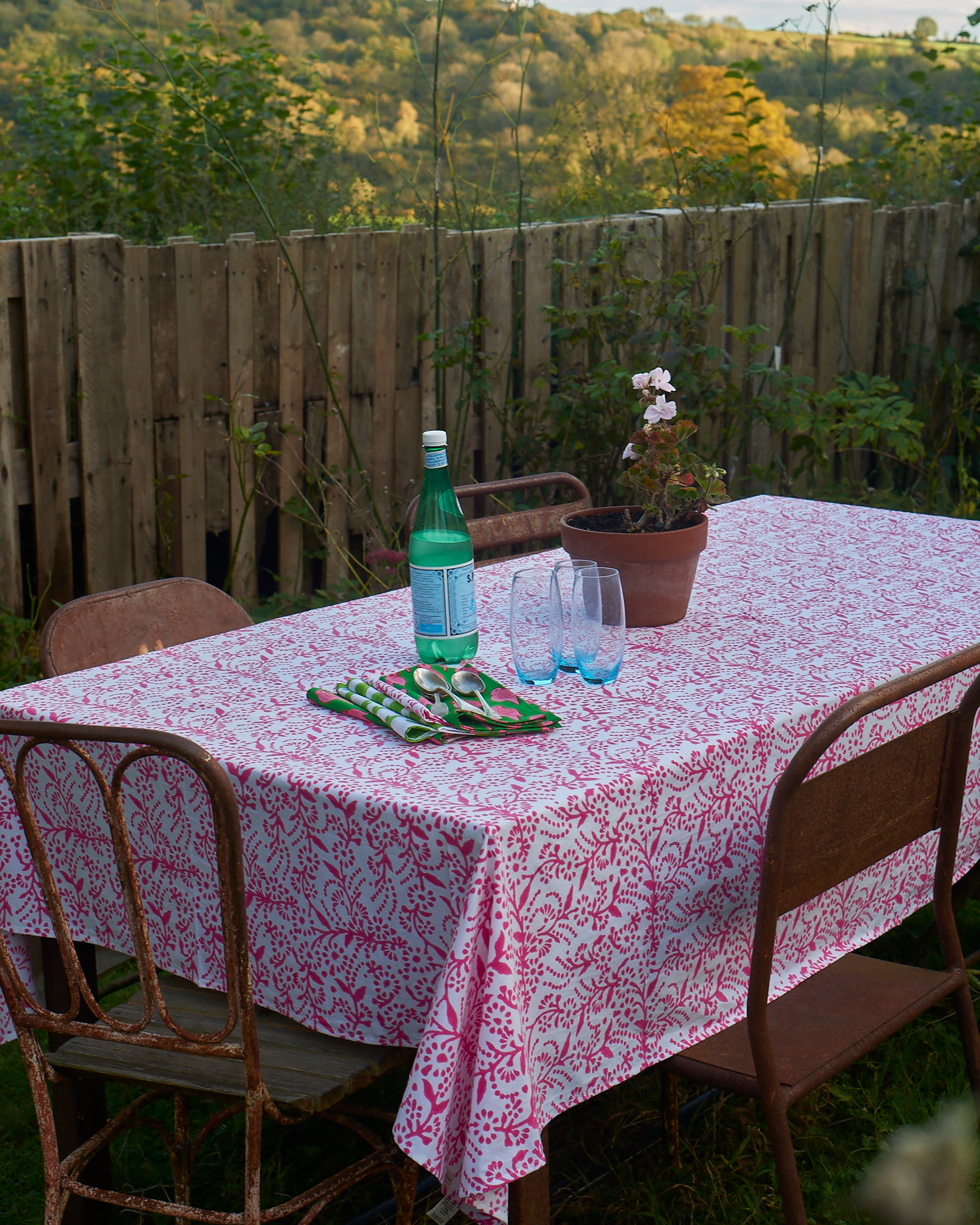 Pink floral table cloth