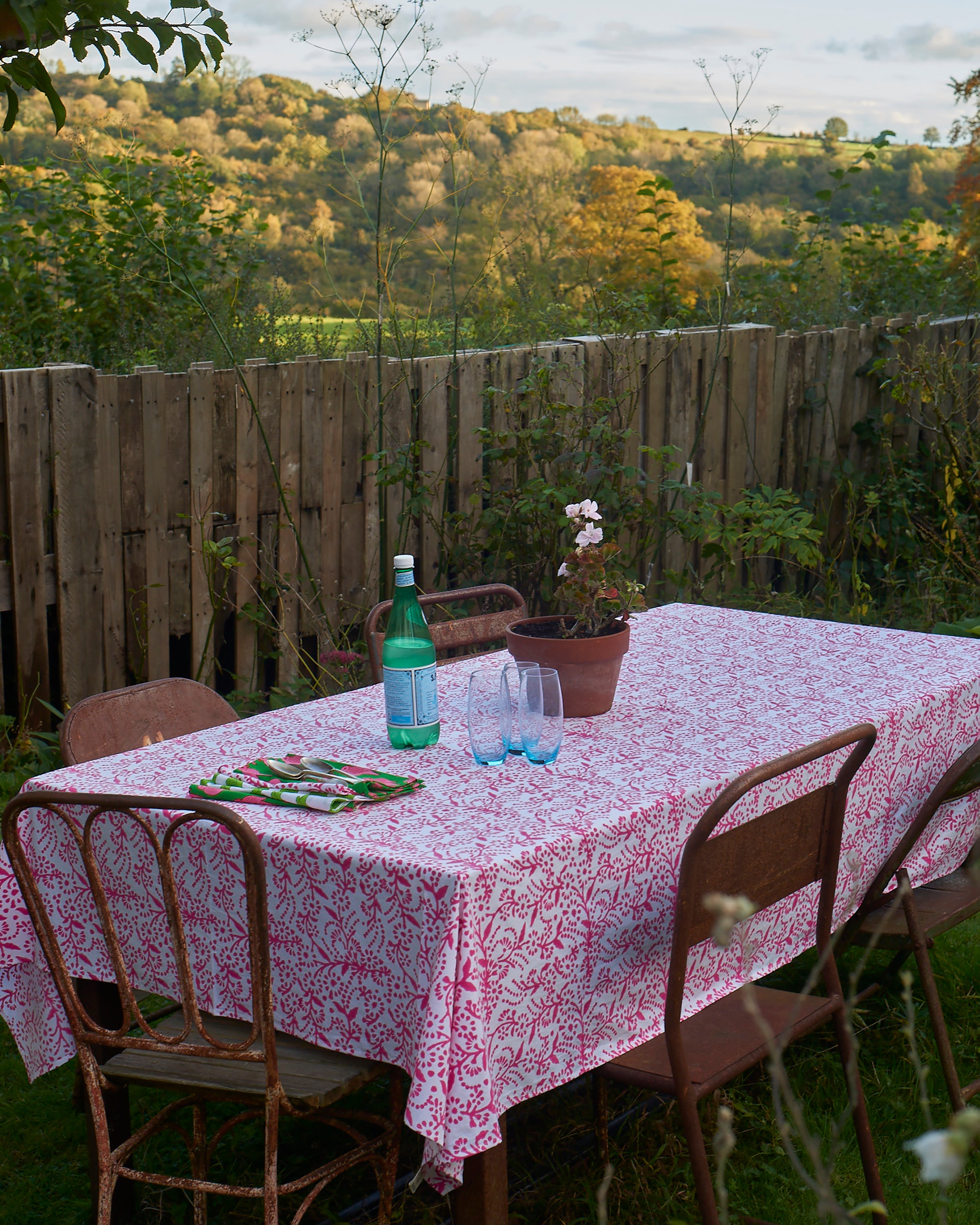 Pink floral table cloth