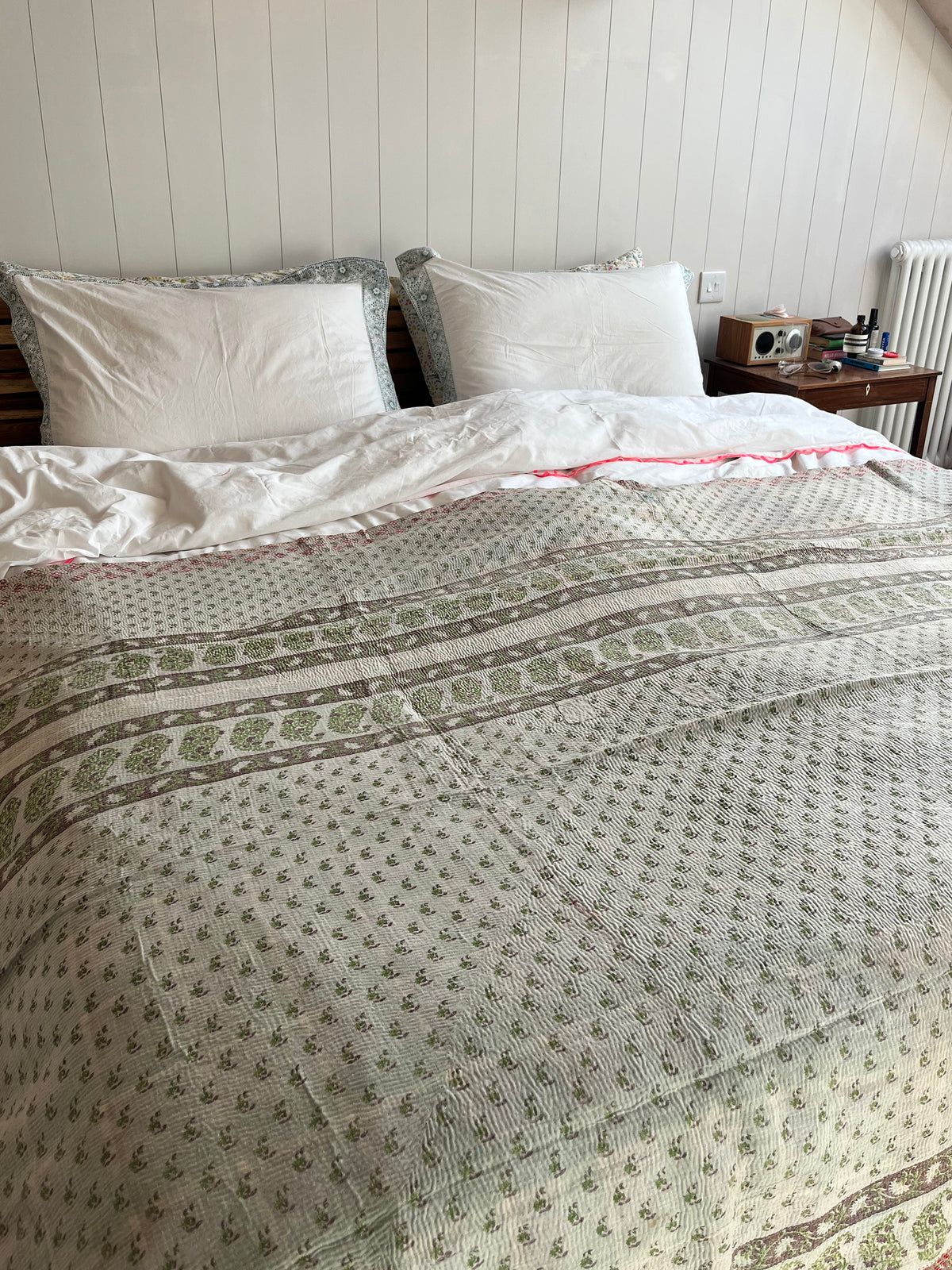 Pretty Paisley & Blue Reverse Kantha Quilt