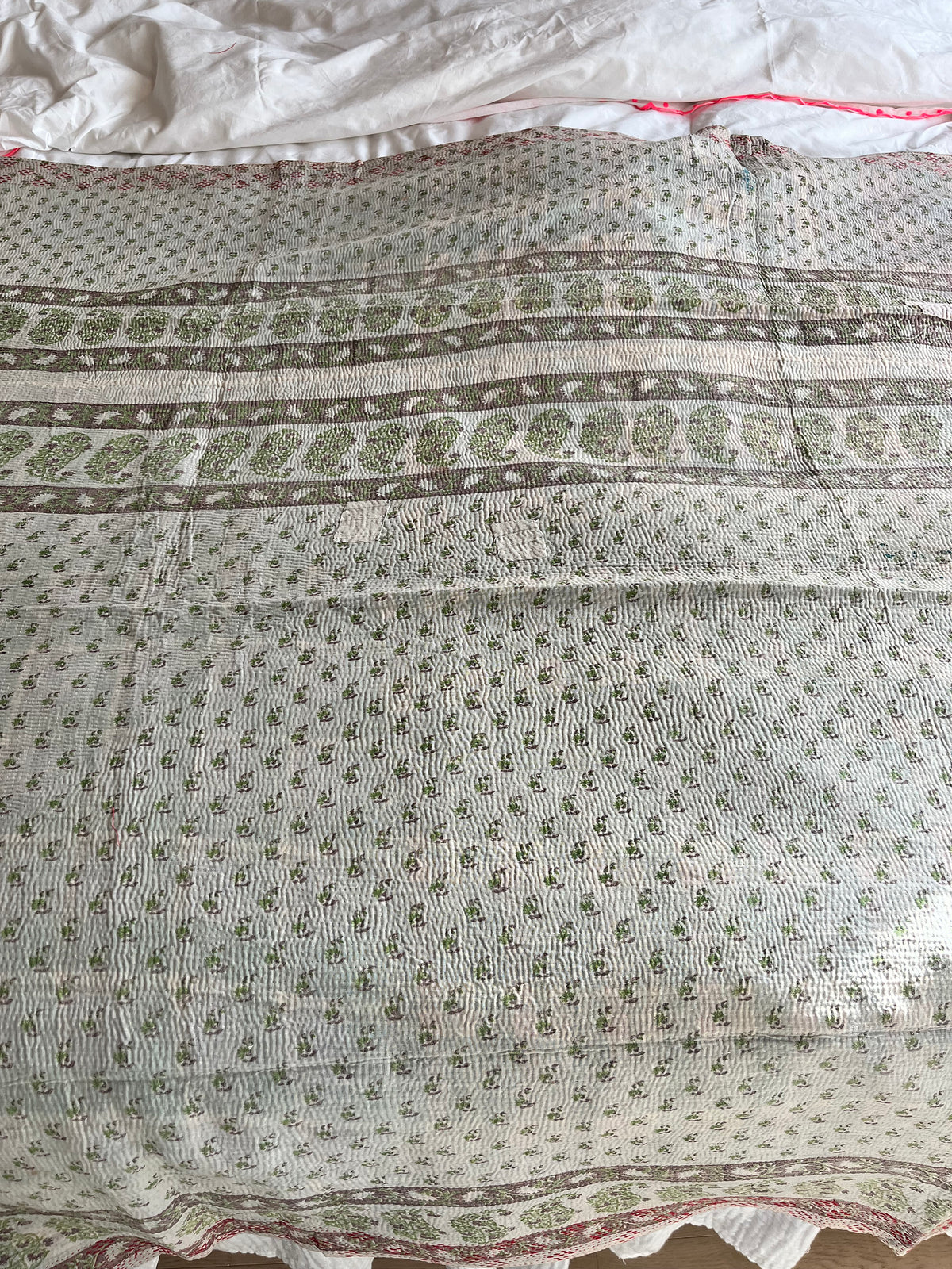 Pretty Paisley & Blue Reverse Kantha Quilt