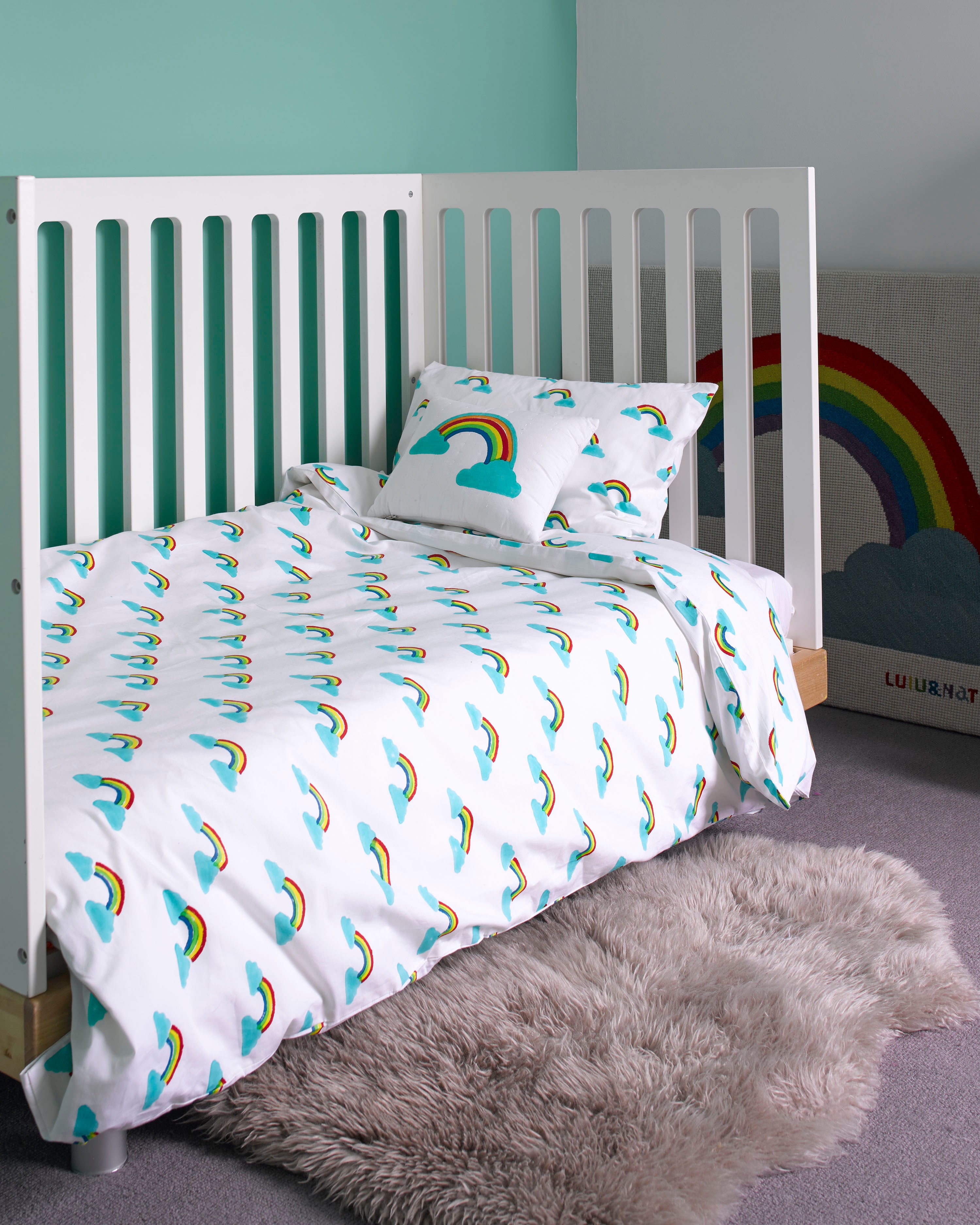 Rainbow toddler cot bed duvet set