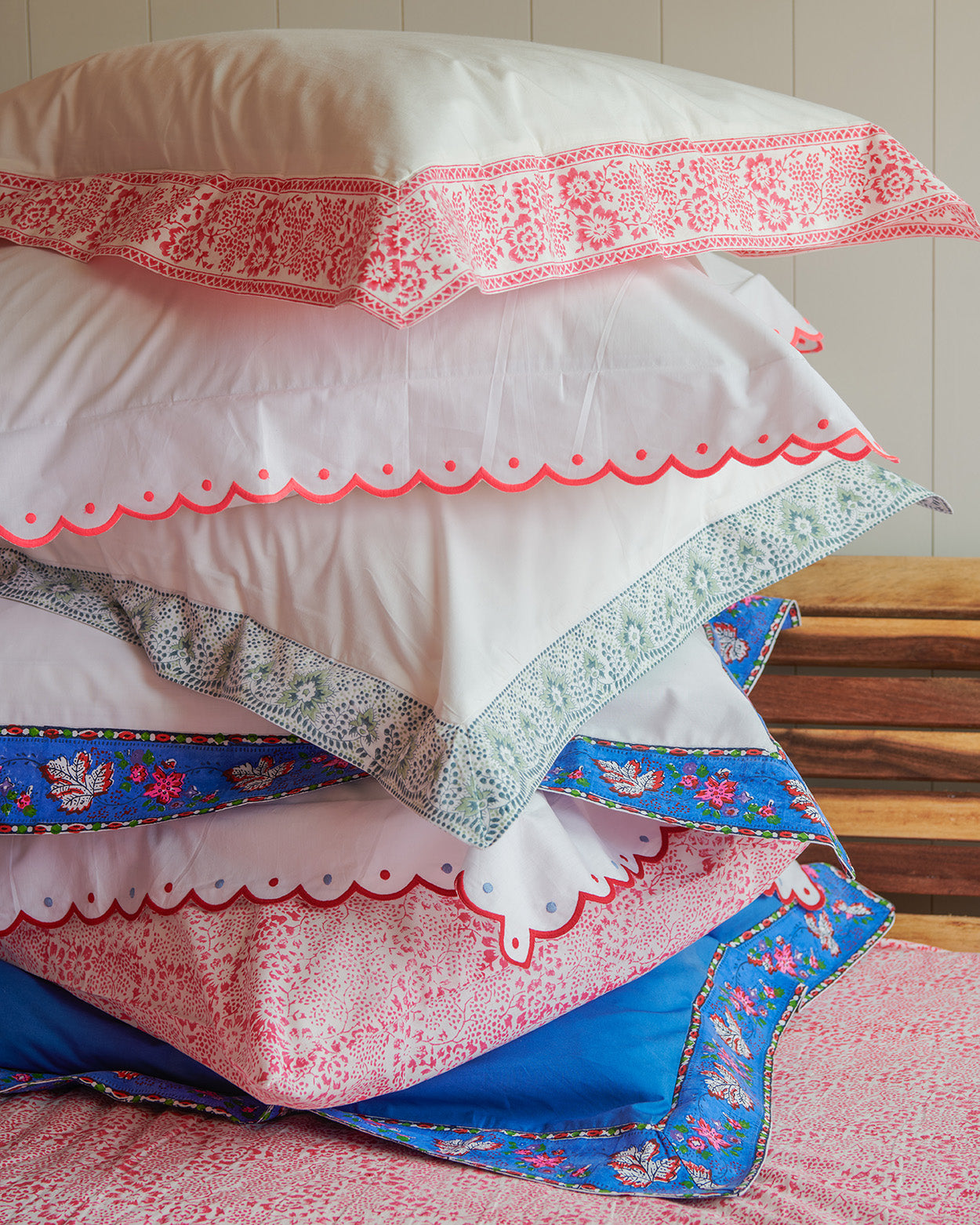 Blue French Floral bordered set of 2 pillowcases