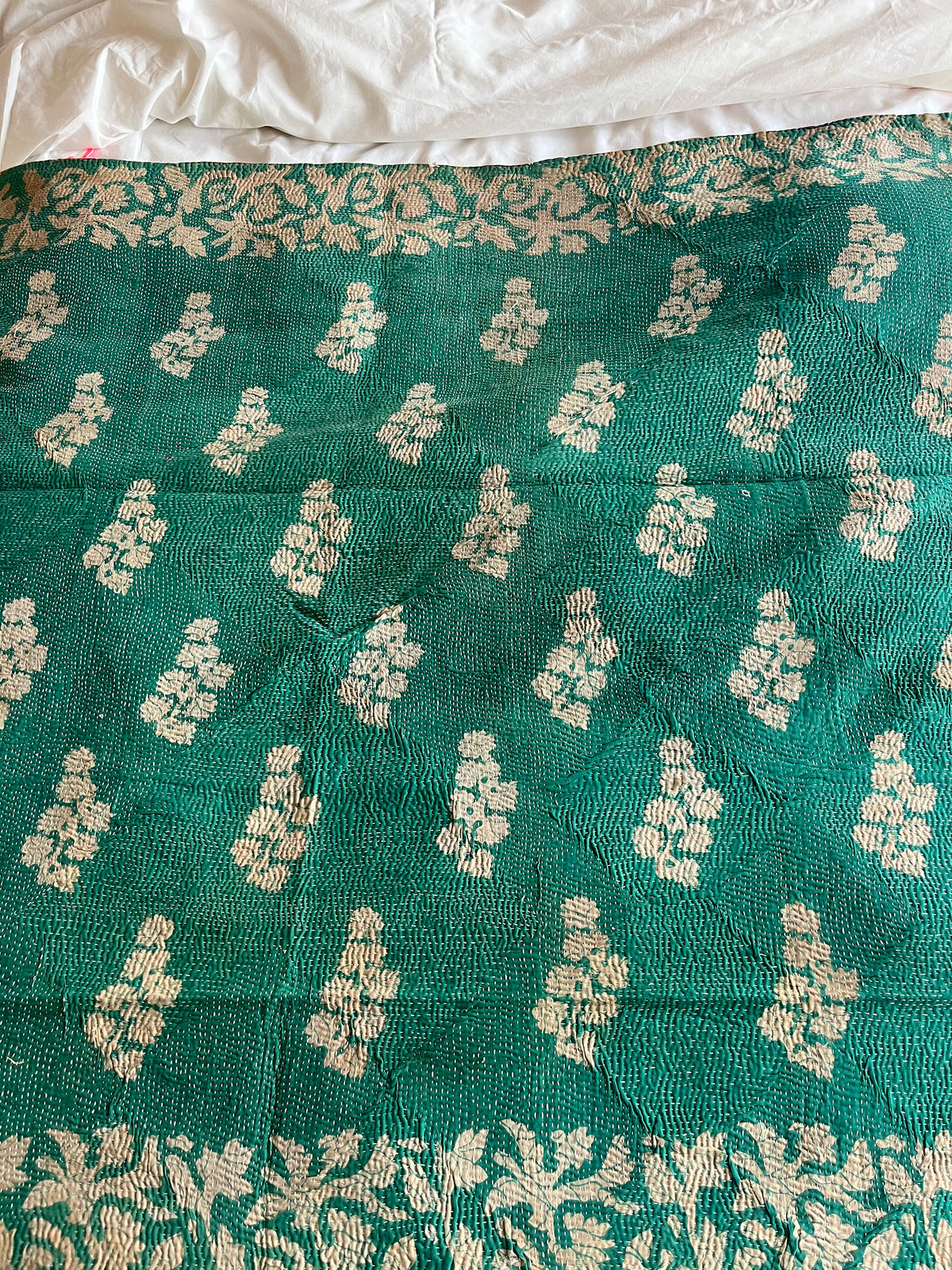 Teal Floral & Multi Colour Reverse Kantha quilt