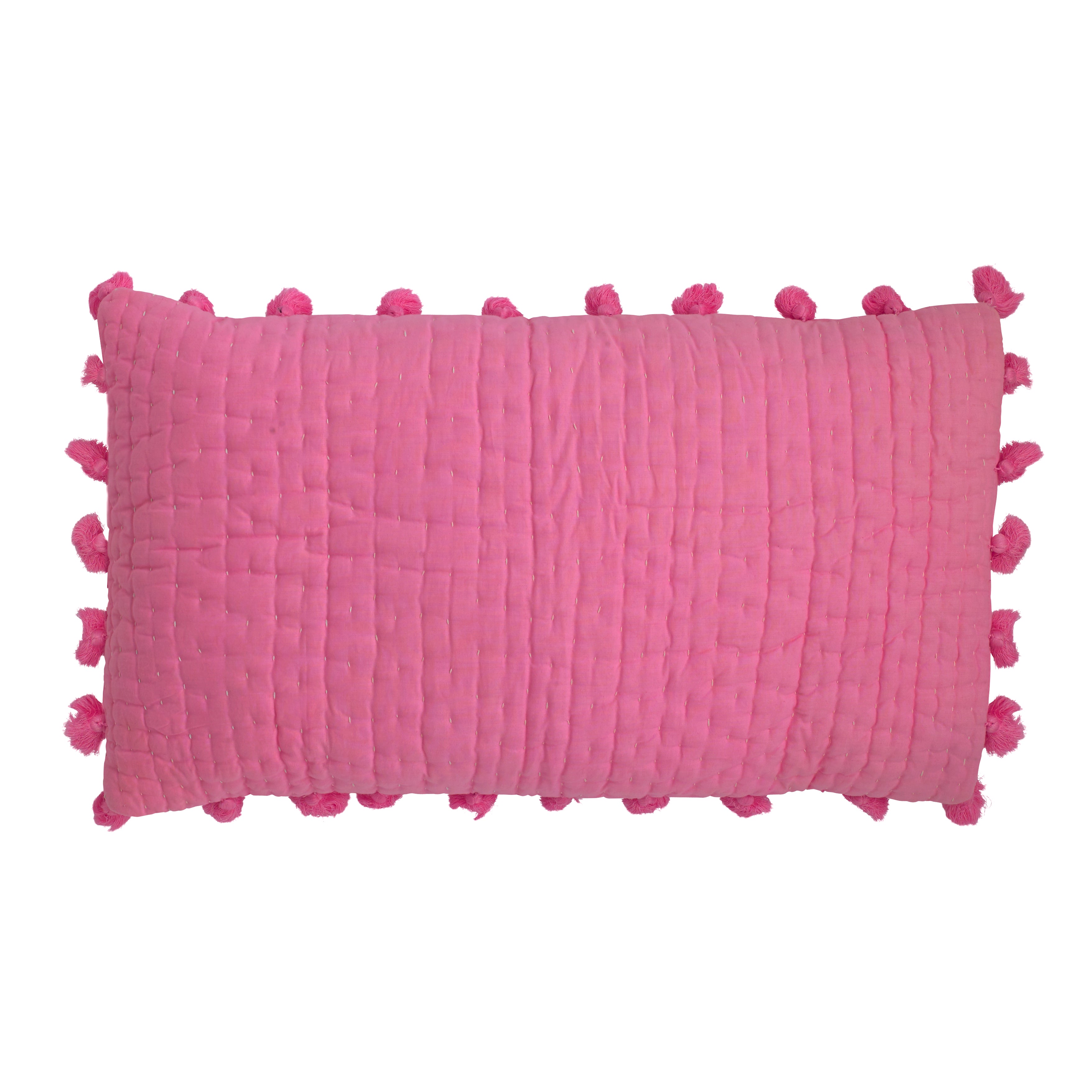 Pink pompom quilted cushion