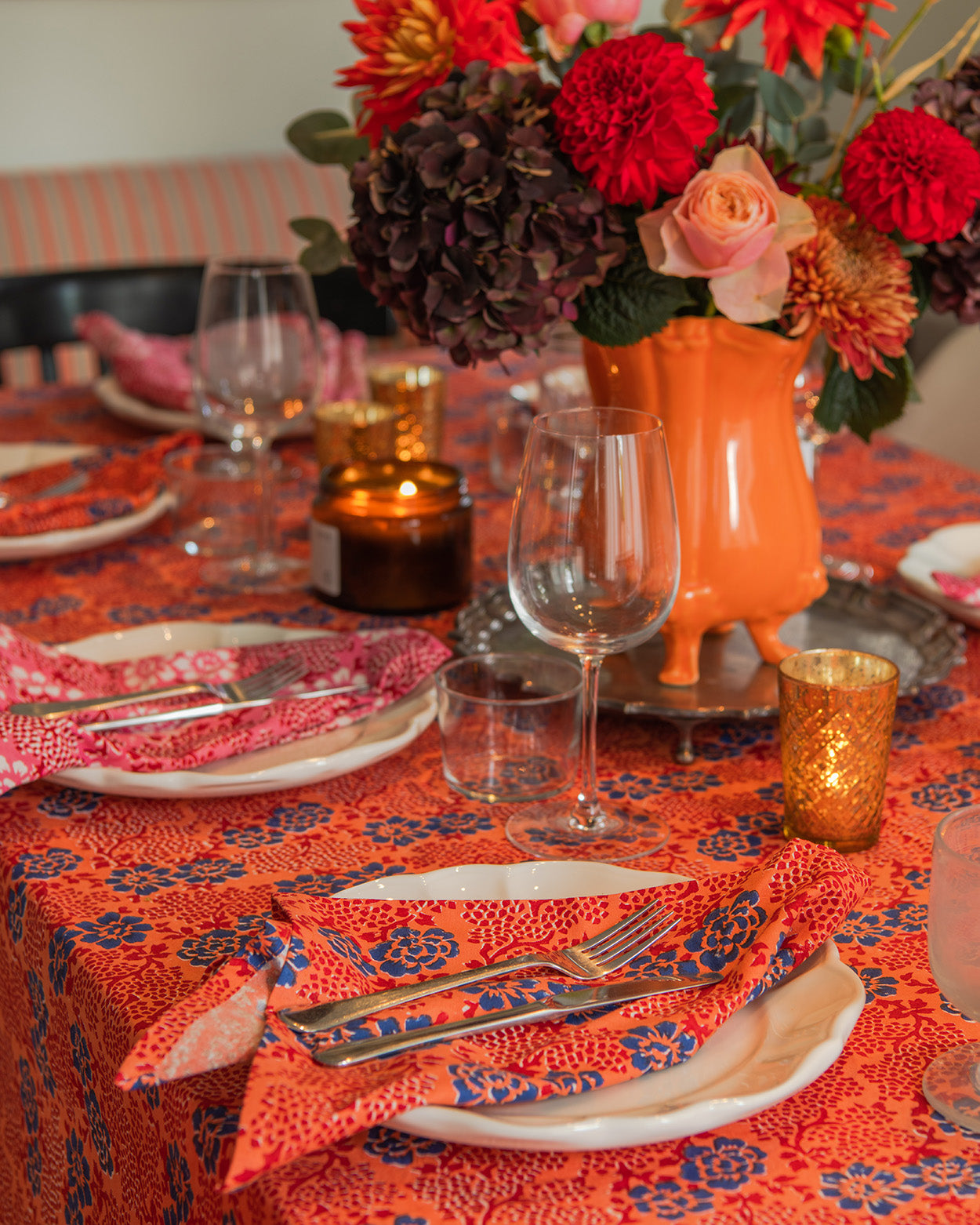 Amber, Orange floral Napkins - set of 4