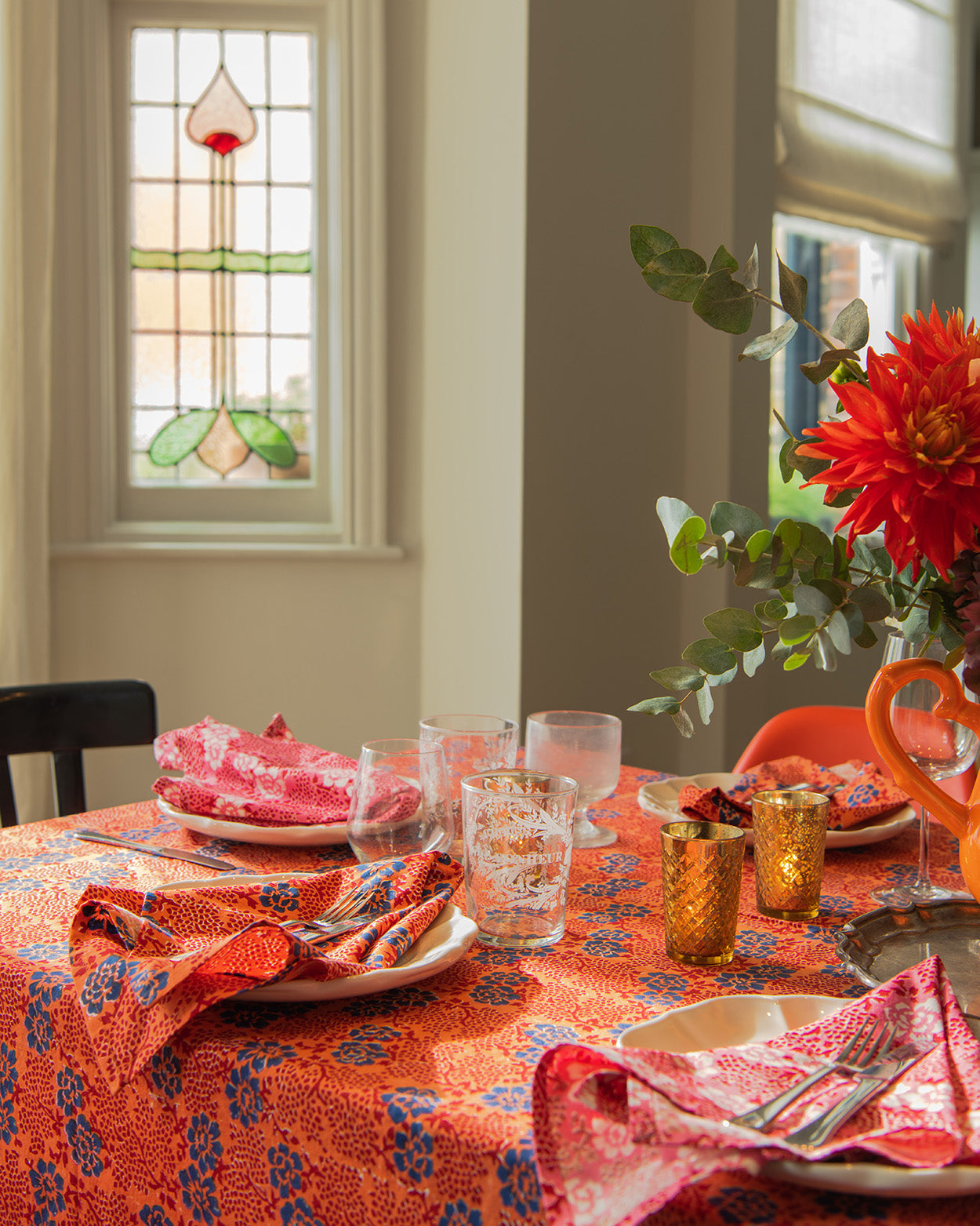 Amber, Orange floral Napkins - set of 4