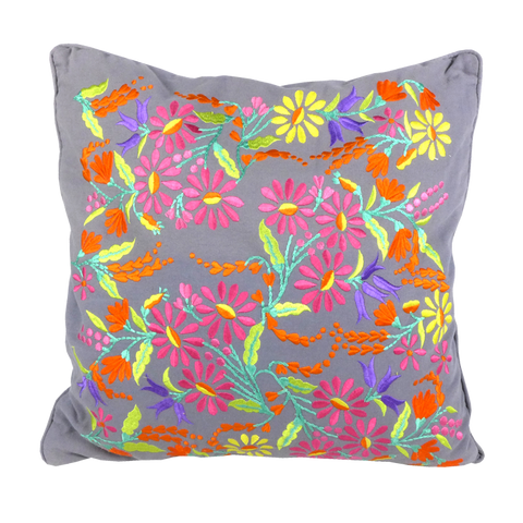 Charcoal Floral embroidered cushion
