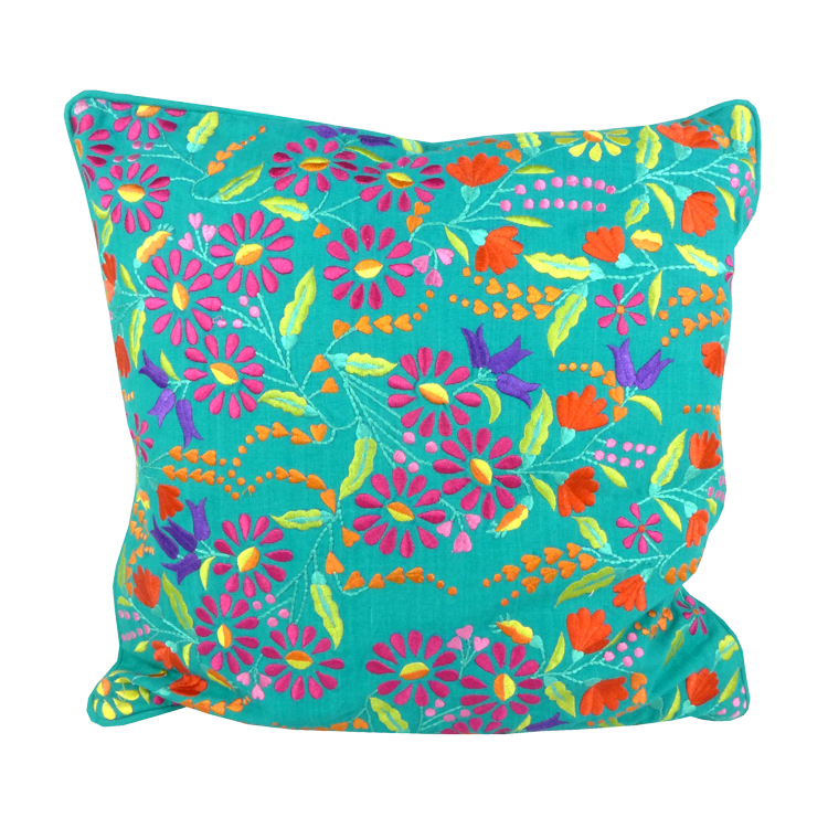 Green Floral embroidered cushion