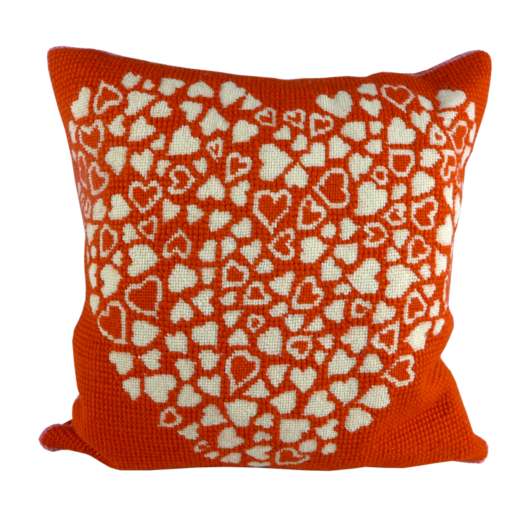 Red heart tapestry cushion