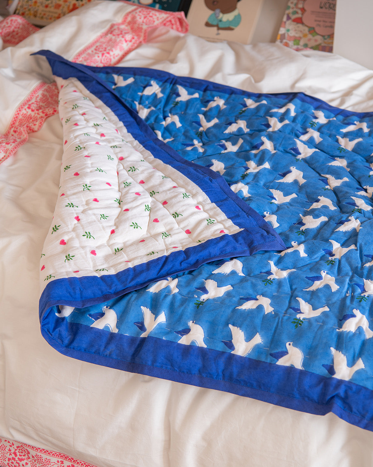Dove & heart reversible baby & toddler quilt