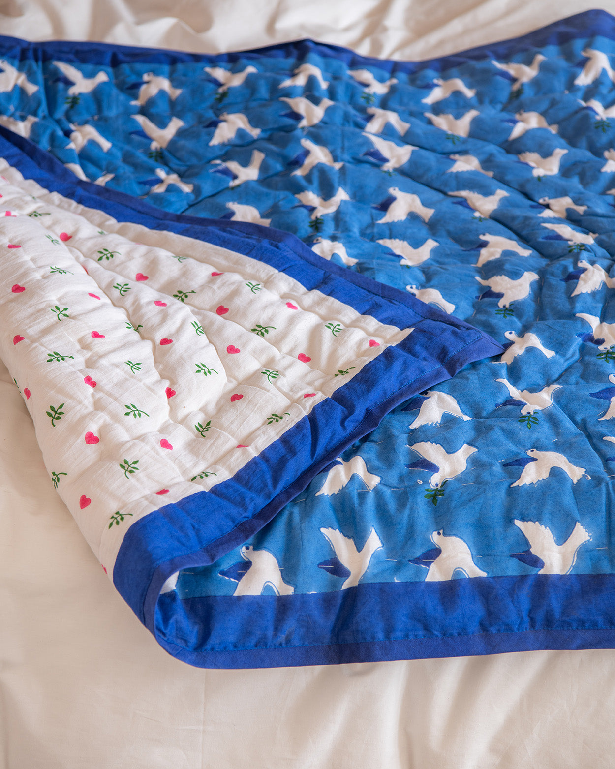 Dove & heart reversible baby & toddler quilt
