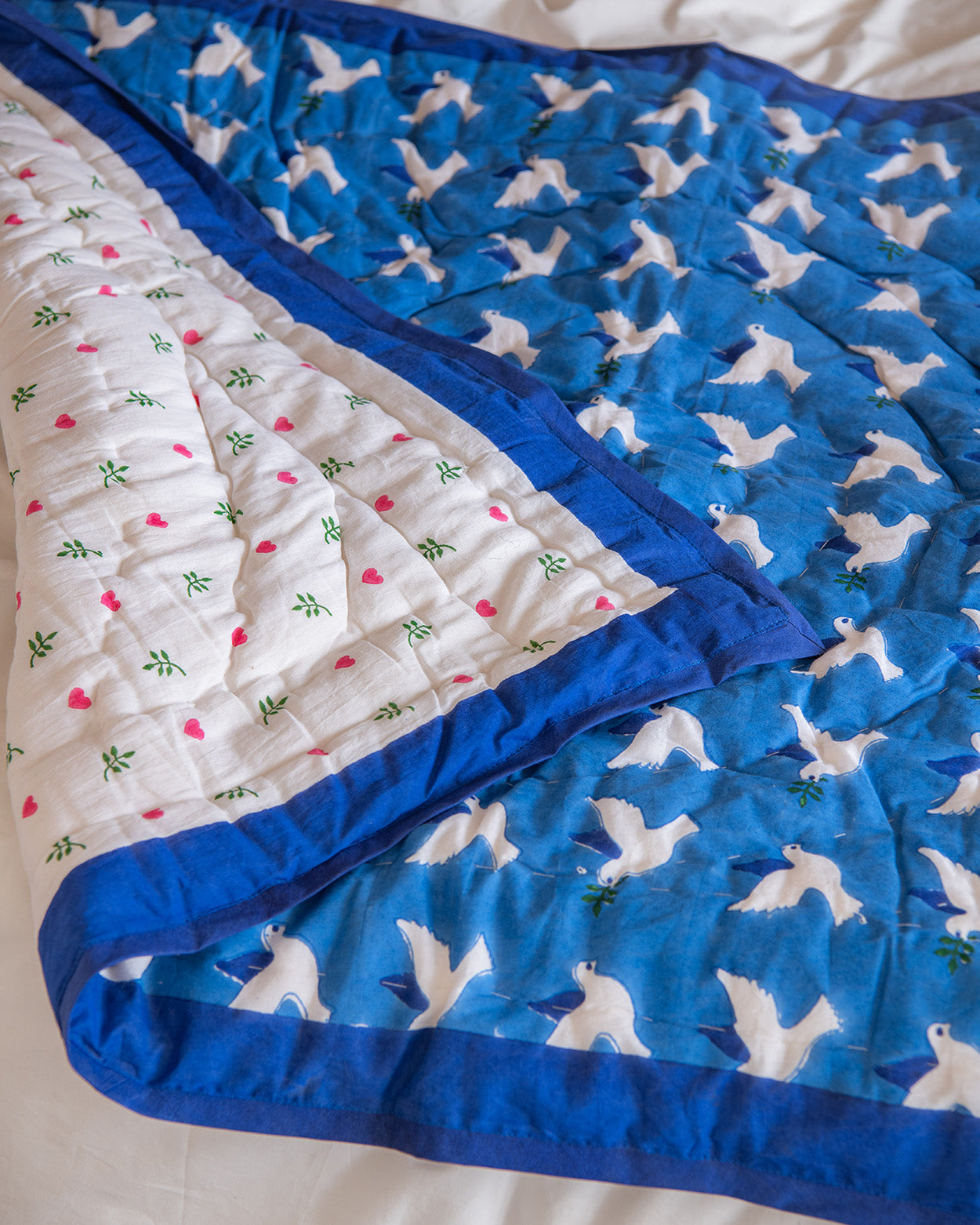 Dove & heart reversible baby & toddler quilt
