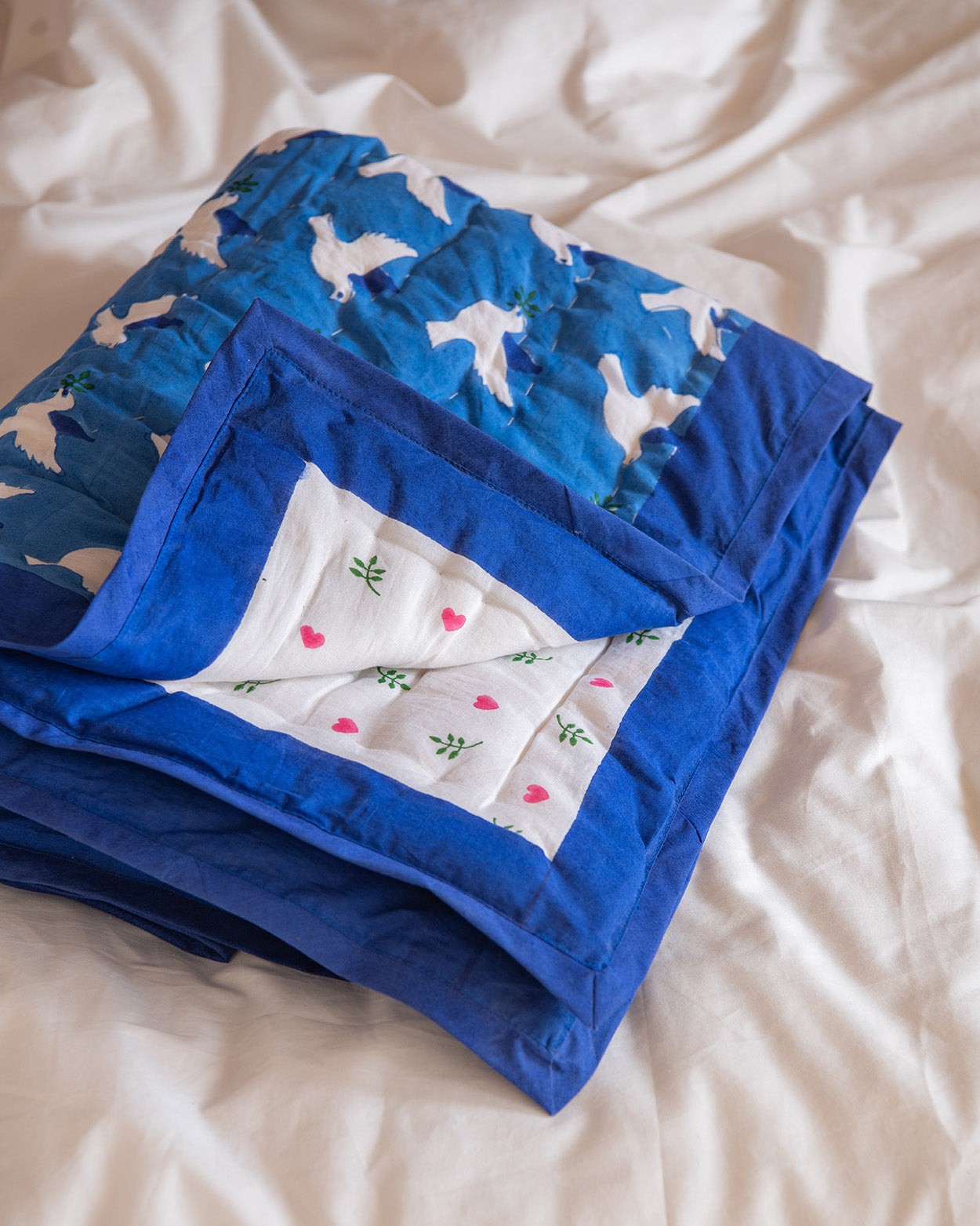 Dove & heart reversible baby & toddler quilt