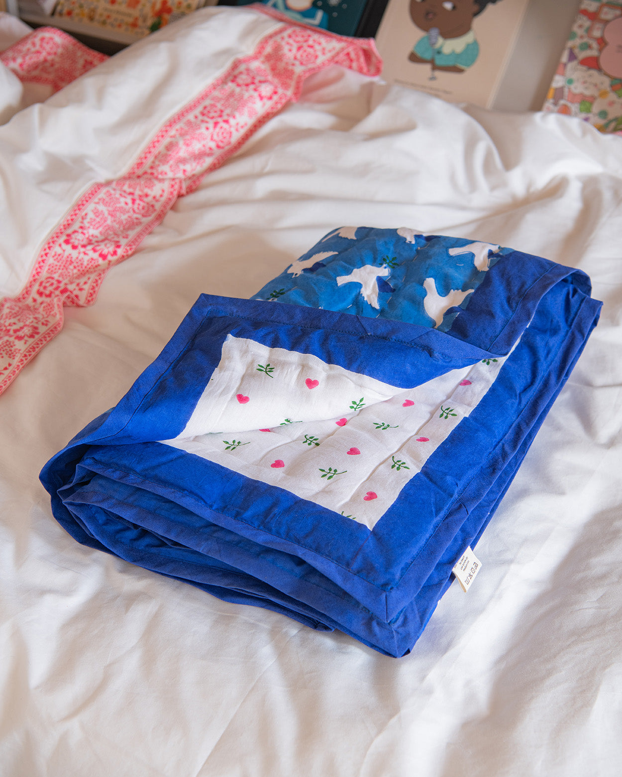 Dove & heart reversible baby & toddler quilt