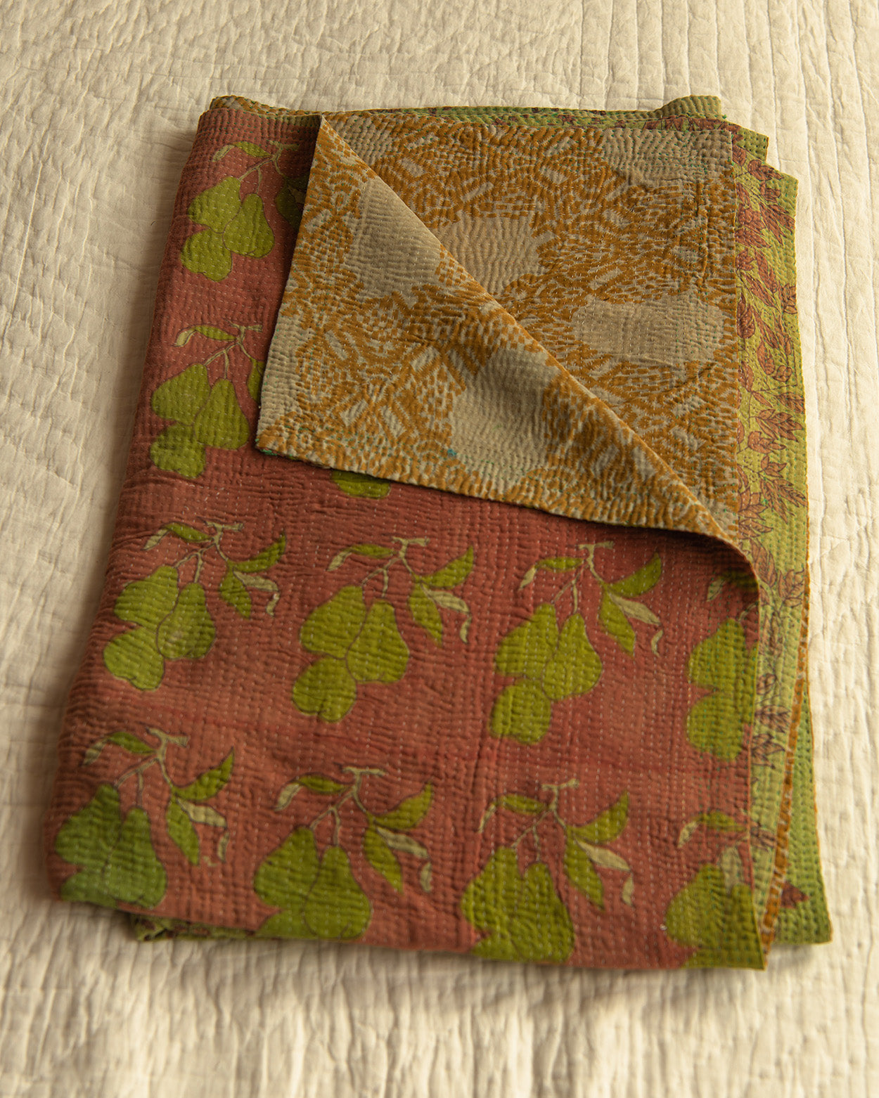 Pear fruit kantha quilt