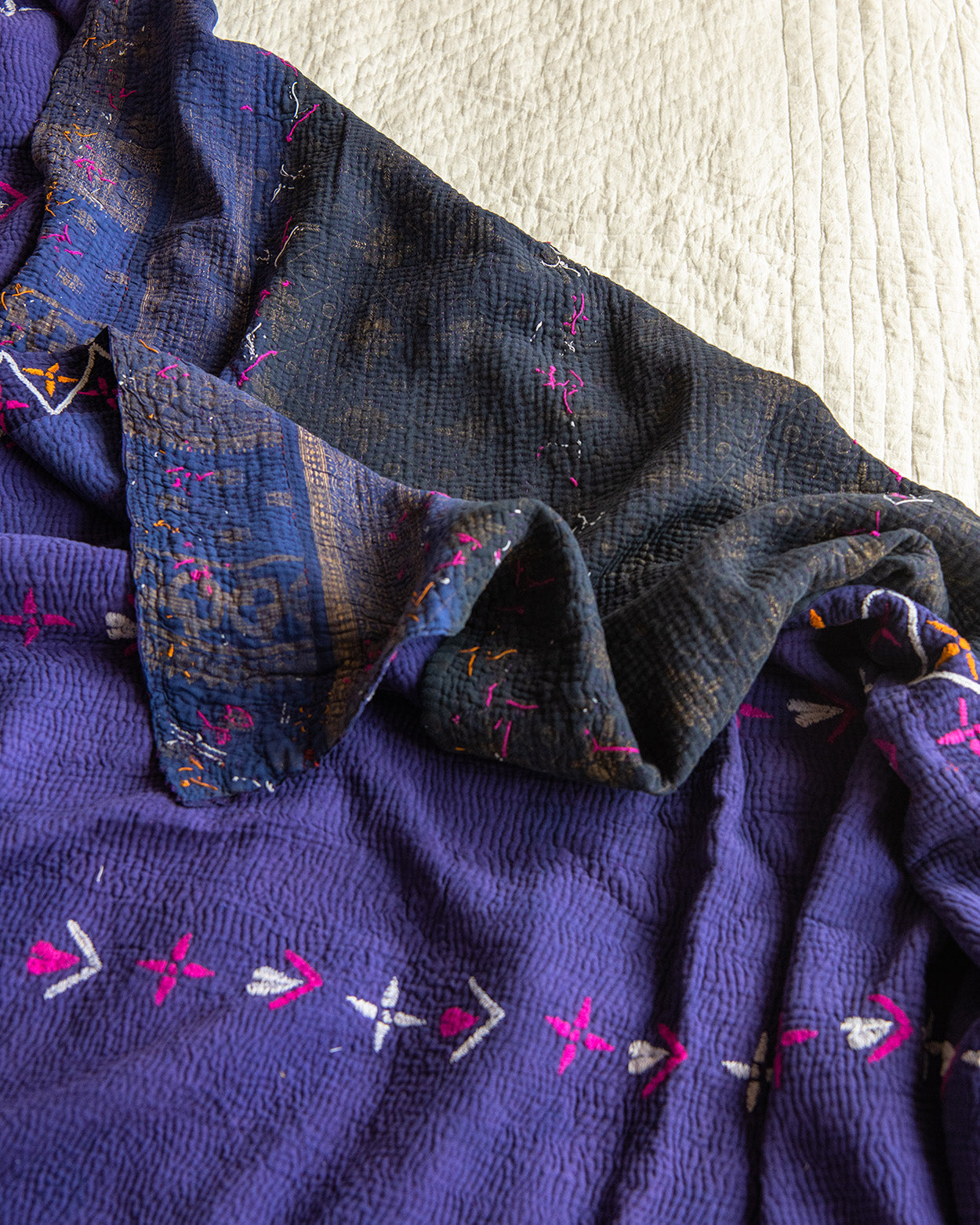 Indigo blue kantha quilt