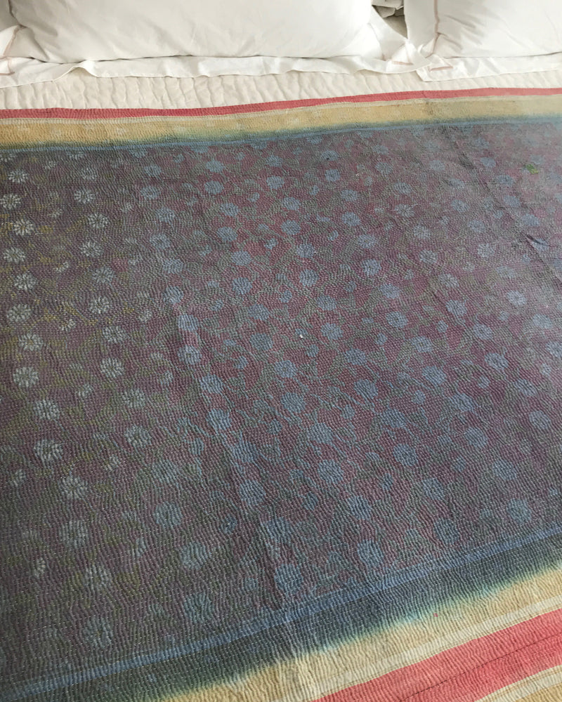 Muted lilac & green kantha quilt