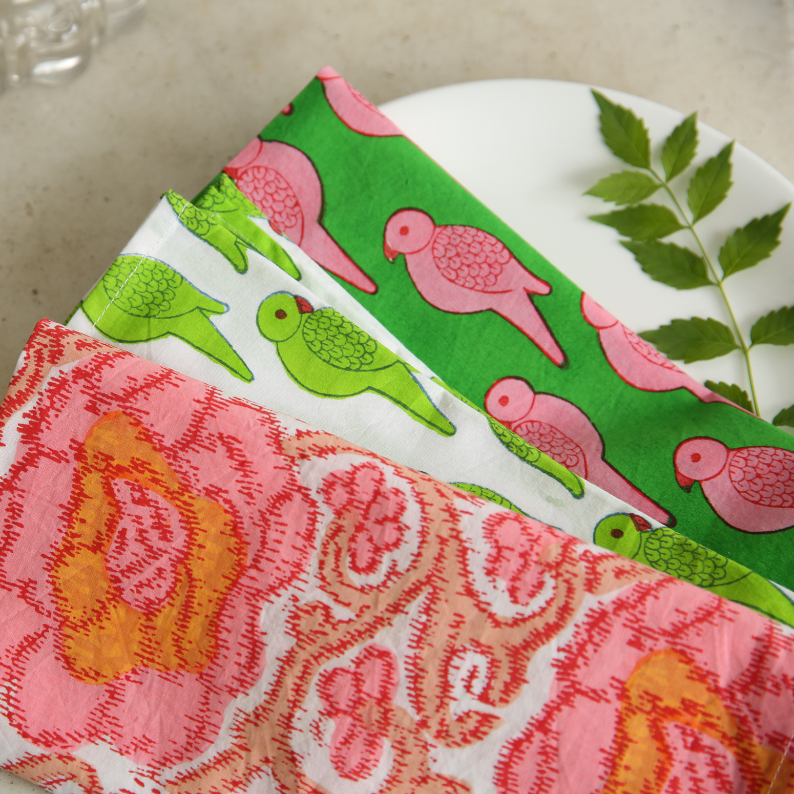 Pink Parrot napkins - set of 6