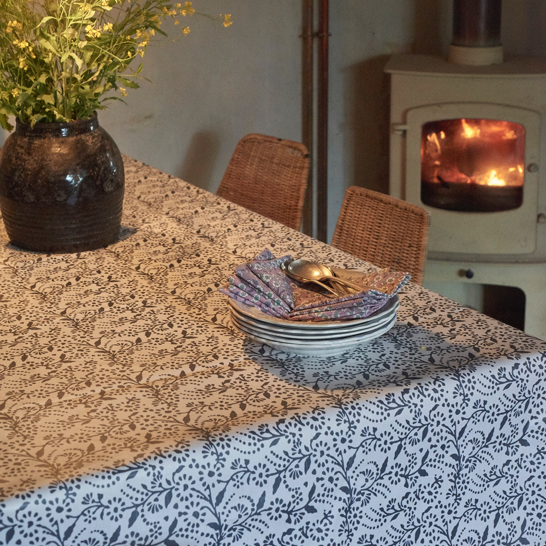 Charcoal Grey floral oilcloth