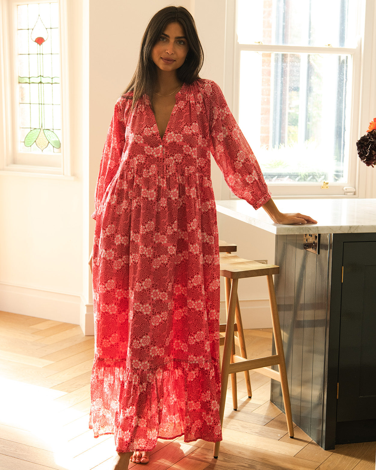 Boho long dress - provence pink