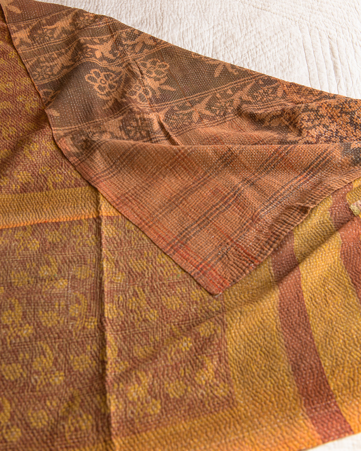 Sepia floral kantha quilt