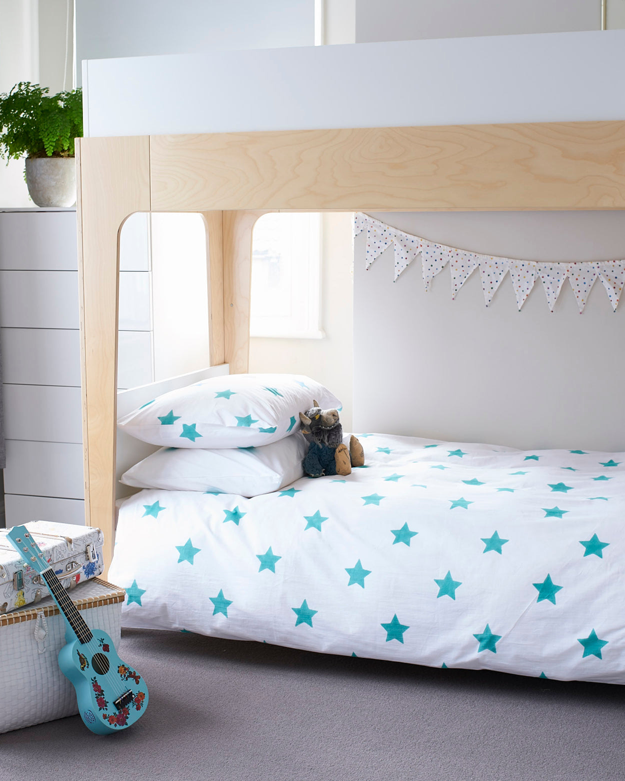 Turquoise blue star single duvet cover