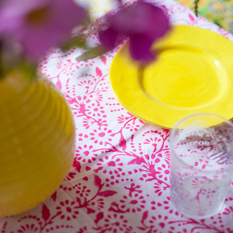 Pink floral table cloth