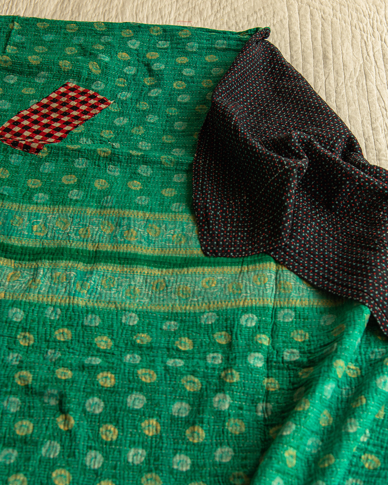 Spotty Turquoise & navy kantha quilt