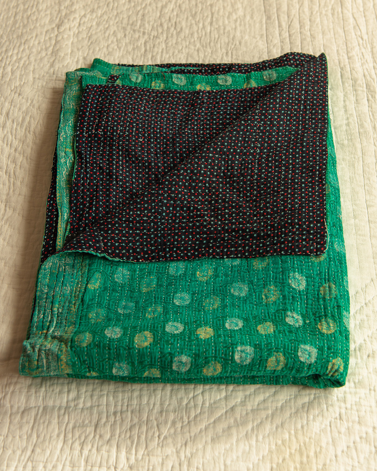 Spotty Turquoise & navy kantha quilt