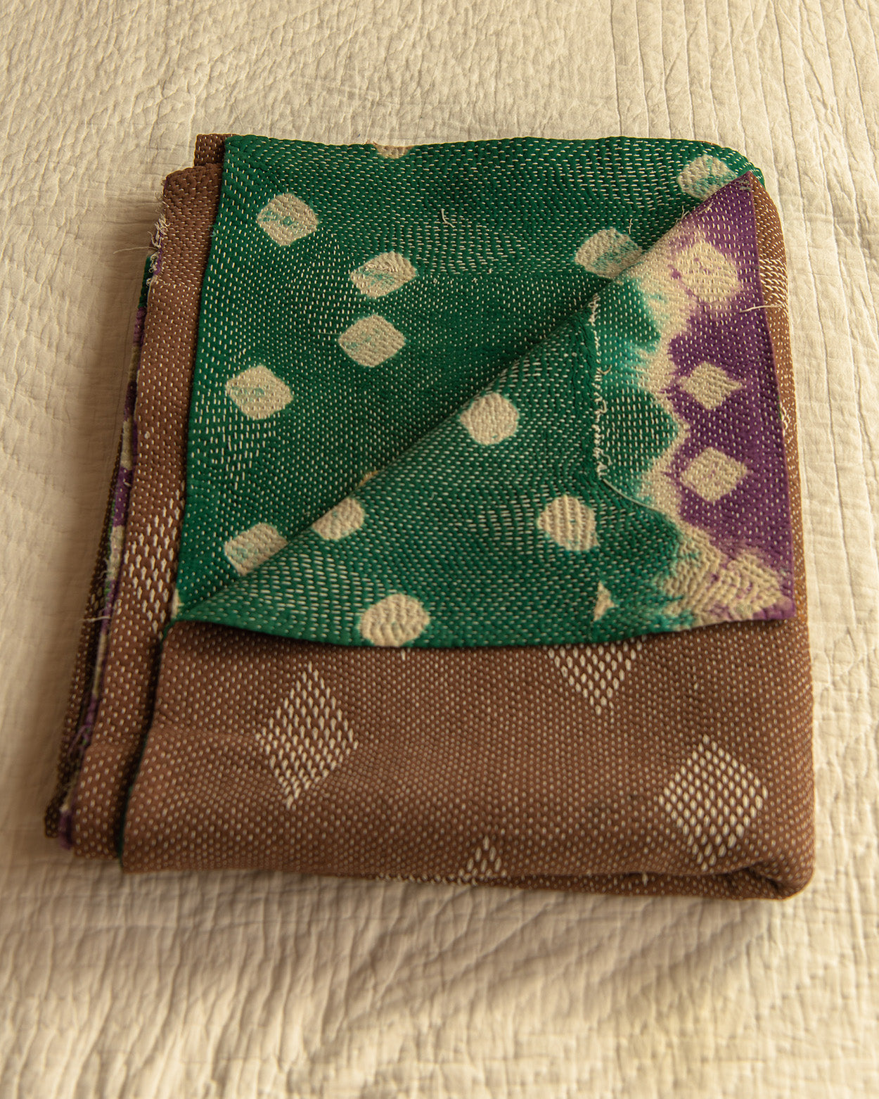 Purple & green tie dye kantha quilt