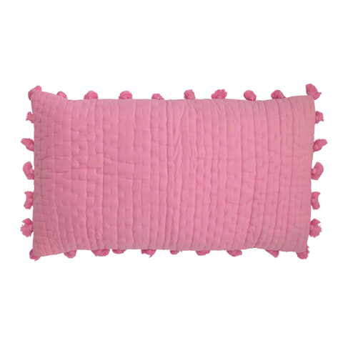 Pink pompom quilted cushion
