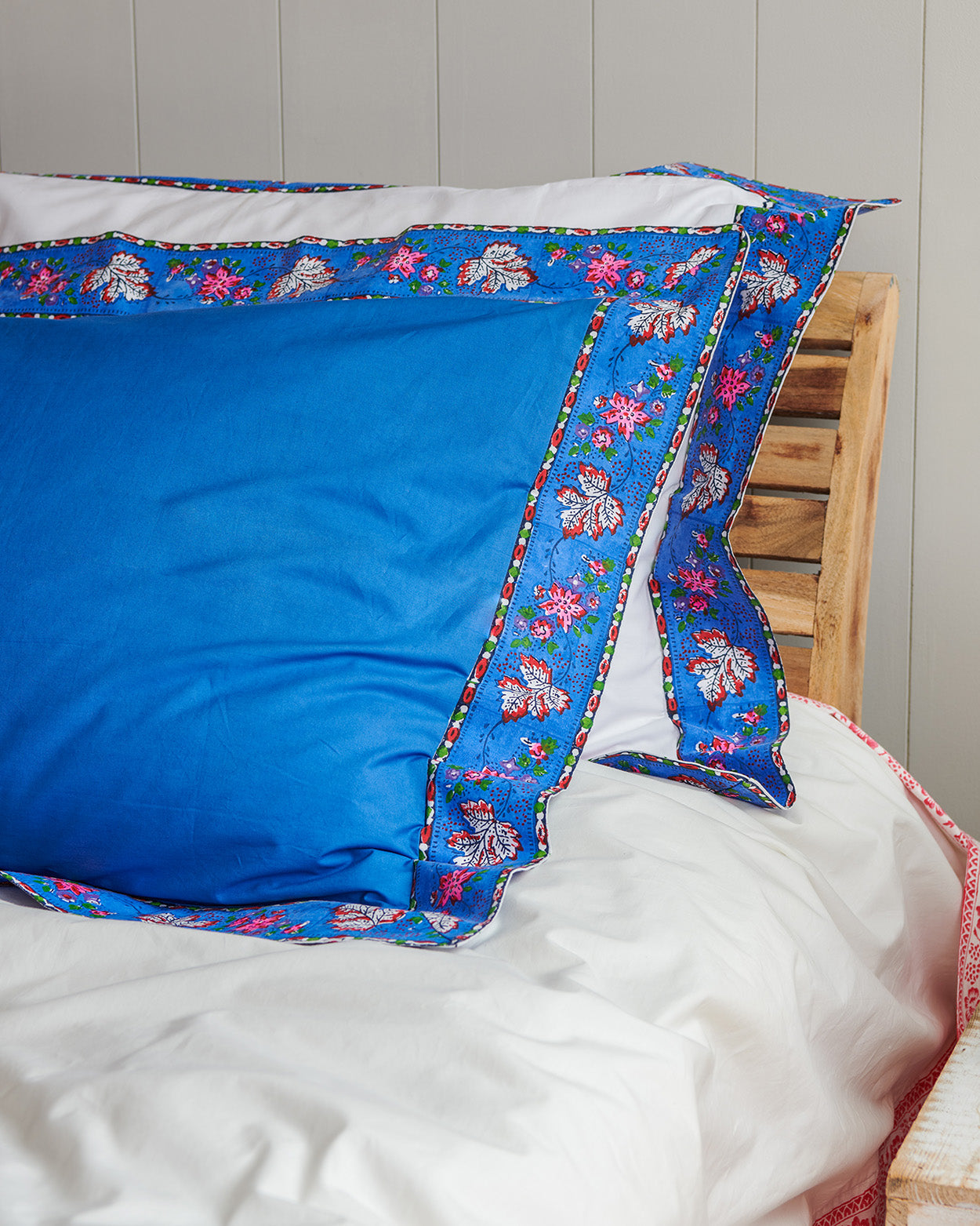 Blue French Floral bordered set of 2 pillowcases
